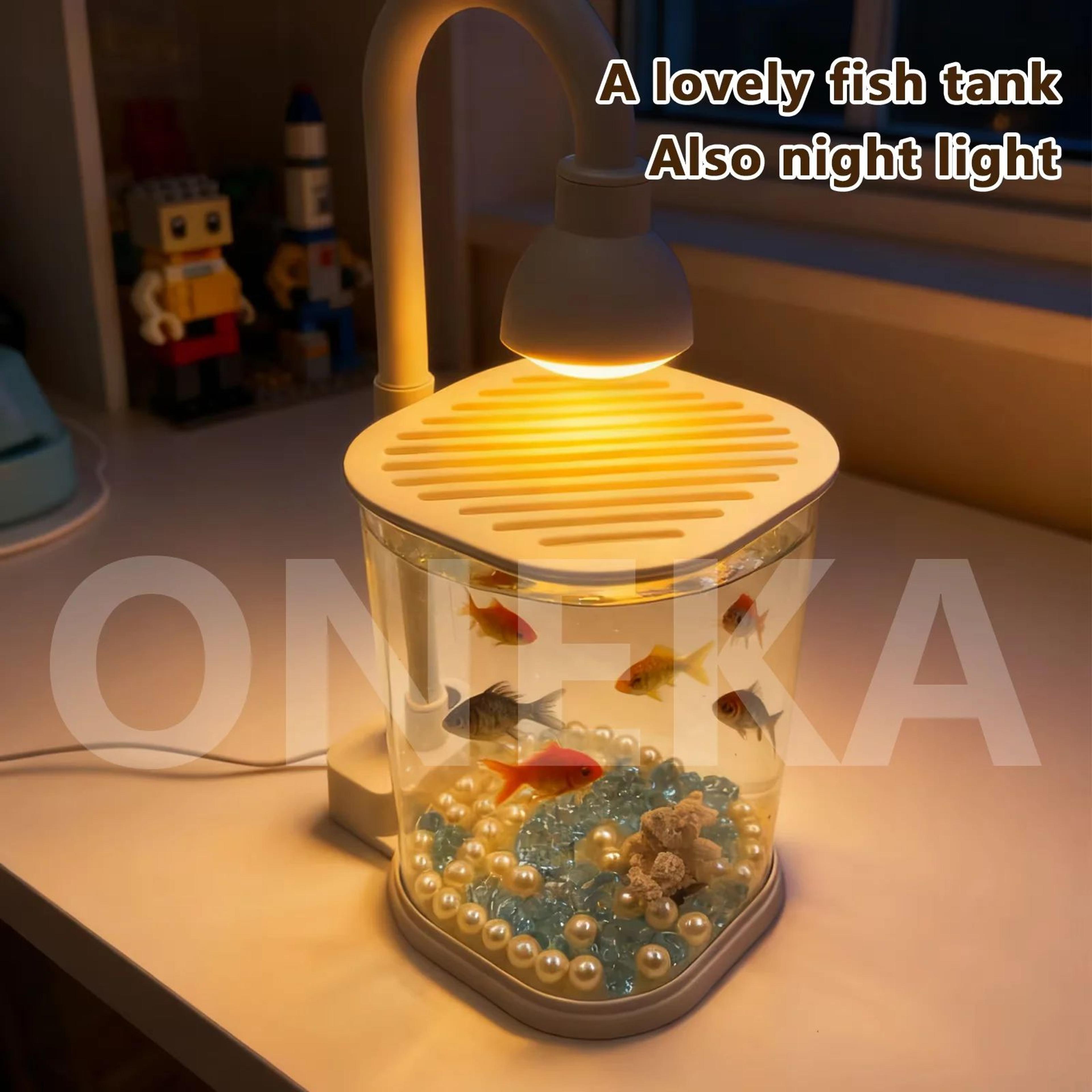 Desktop Aquarium Starter Kit With LED Light  Small Betta Fish Tank For Kids Home  Office 1