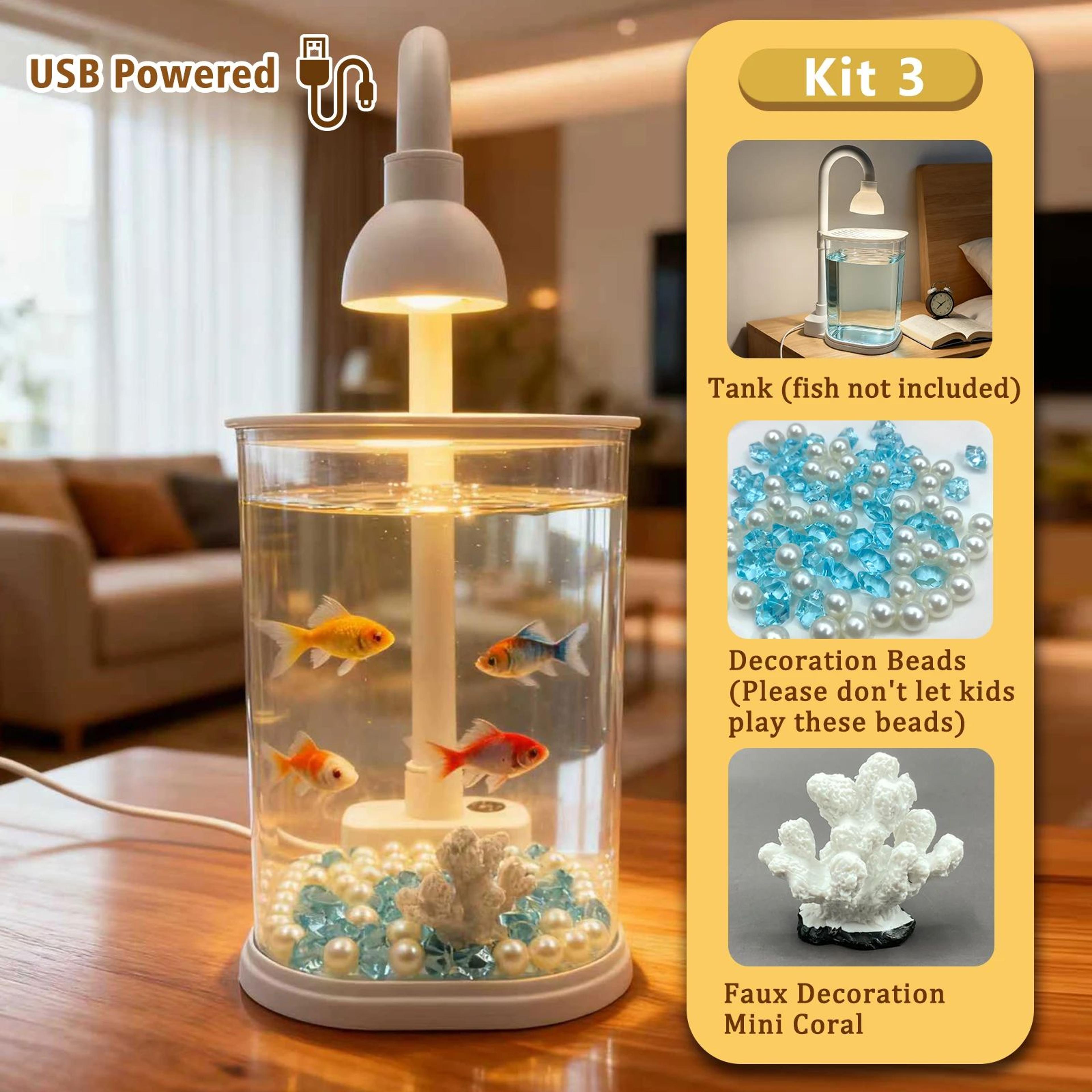 Desktop Aquarium Starter Kit With LED Light  Small Betta Fish Tank For Kids Home  Office 8
