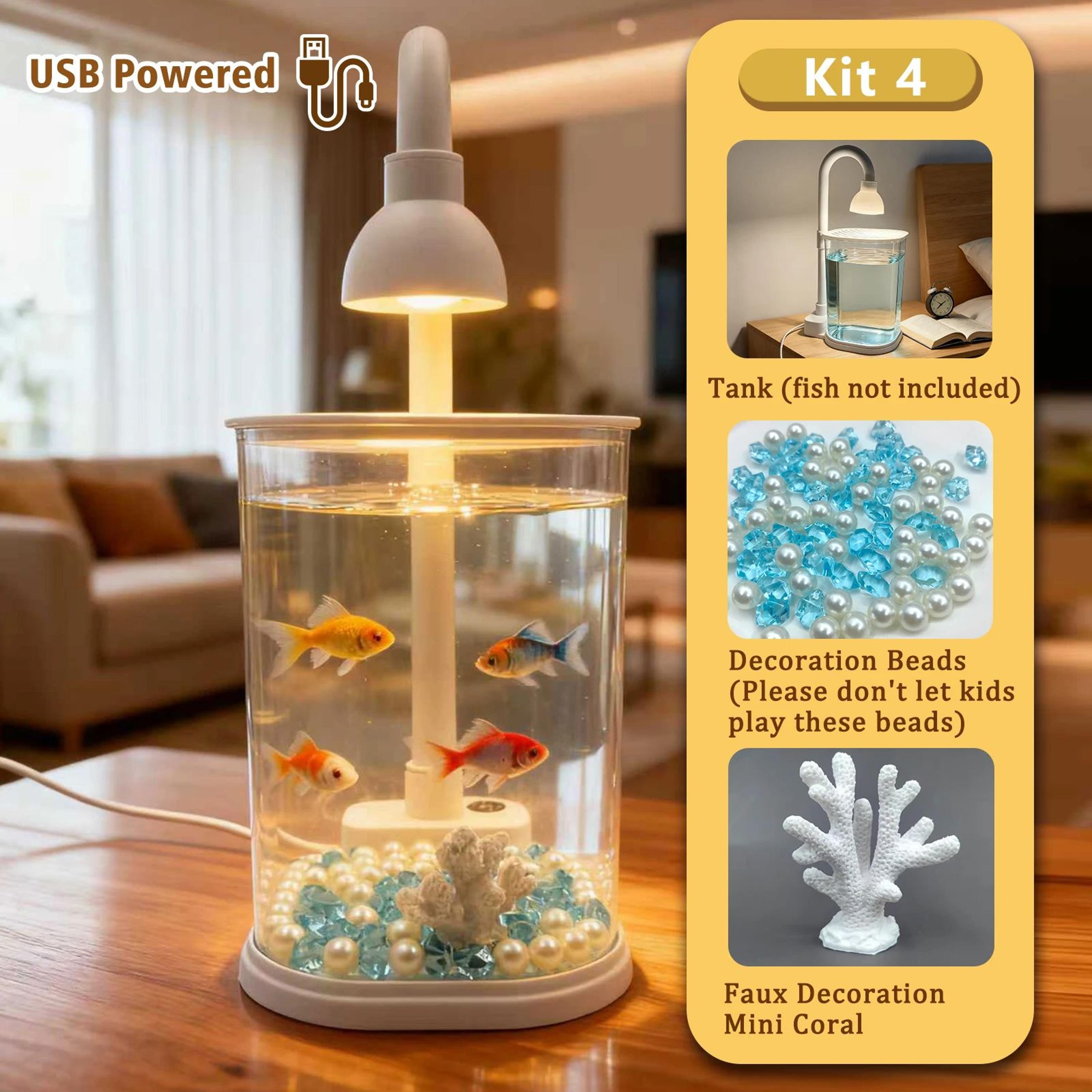 Desktop Aquarium Starter Kit With LED Light  Small Betta Fish Tank For Kids Home  Office 9