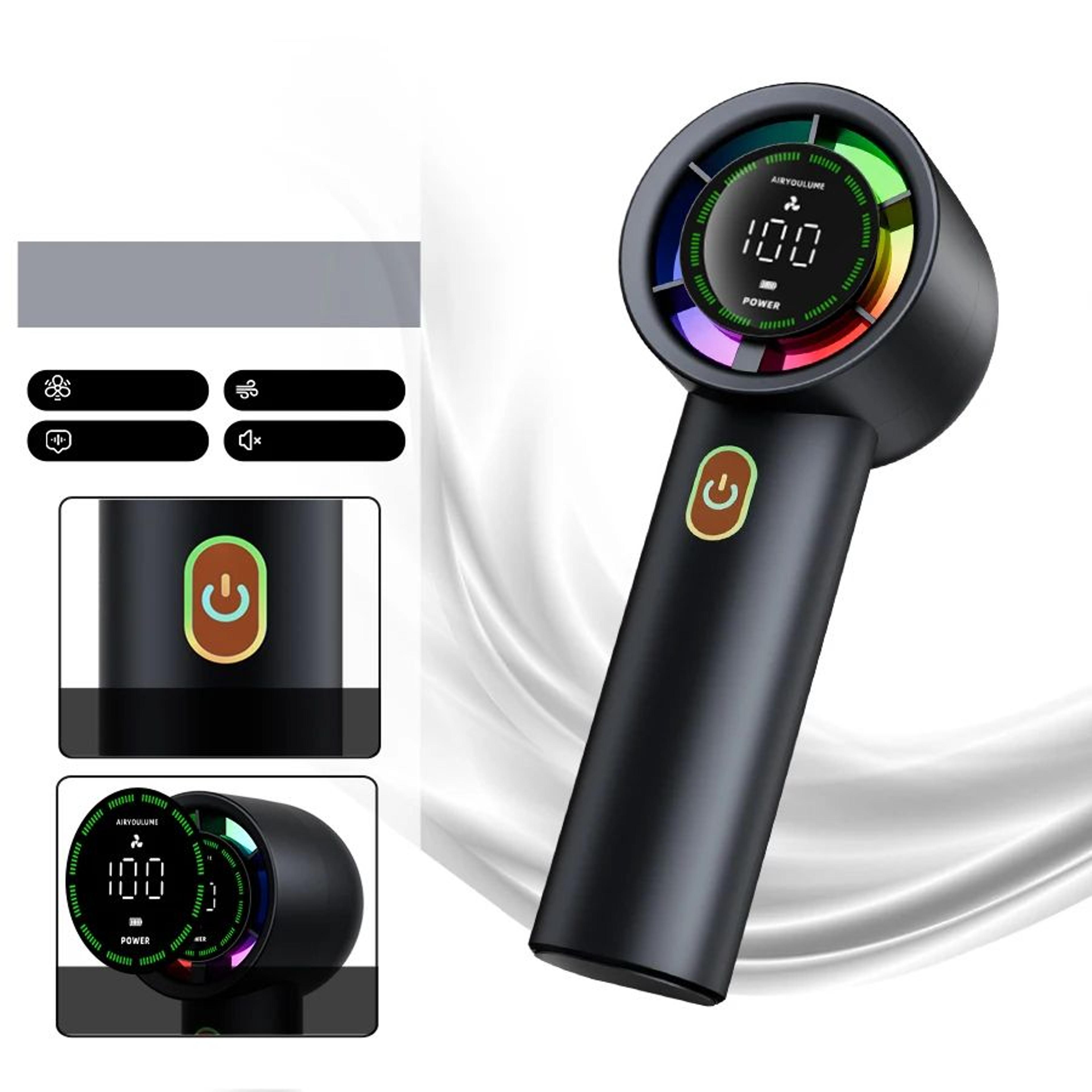 BreezePulse Handheld Fan 6Speed Portable Rechargeable Fan With Digital Display  3000mAh Battery 7