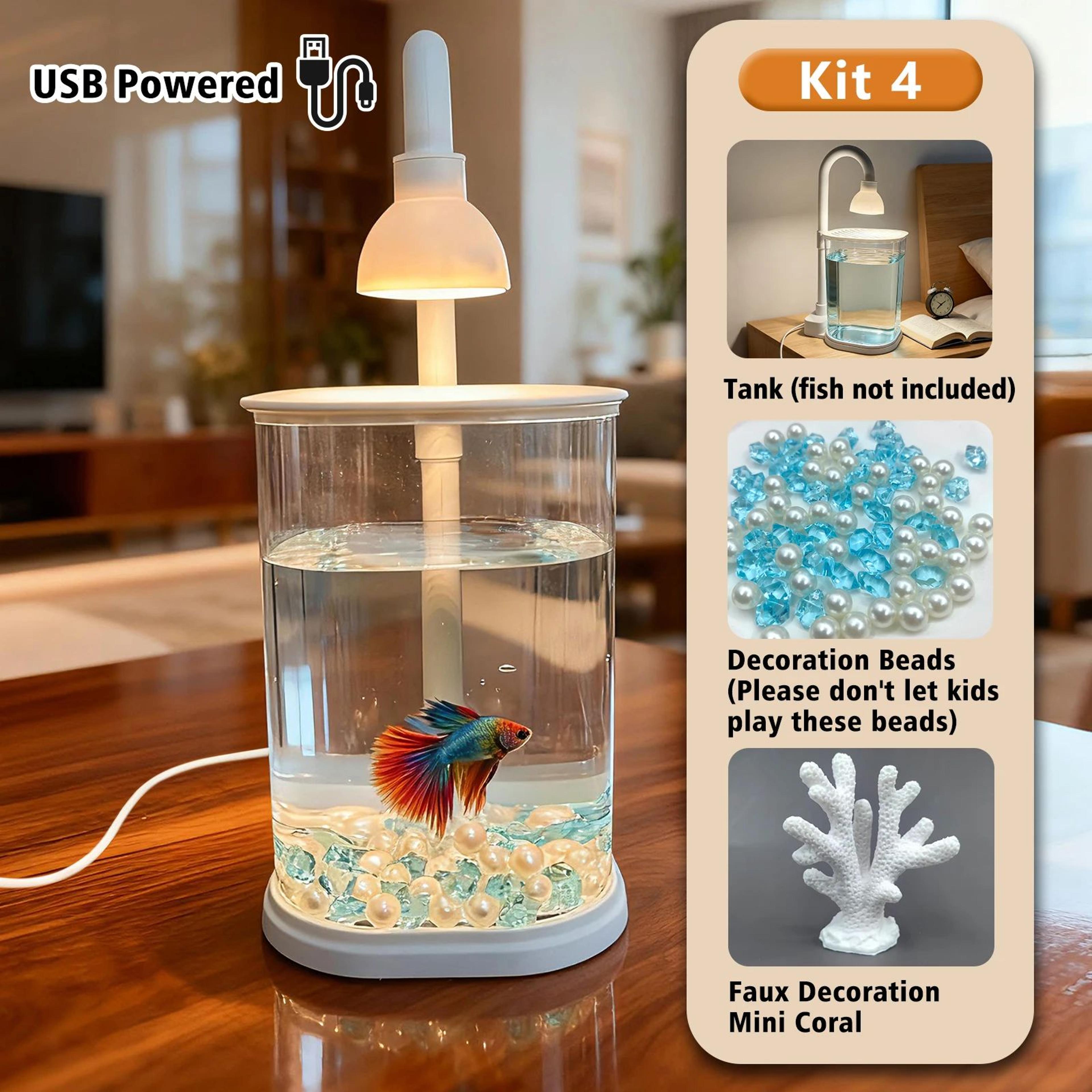 Mini Desktop Aquarium Starter Kit With LED Light  Compact Betta Fish Tank  Small Tabletop Aquarium  10