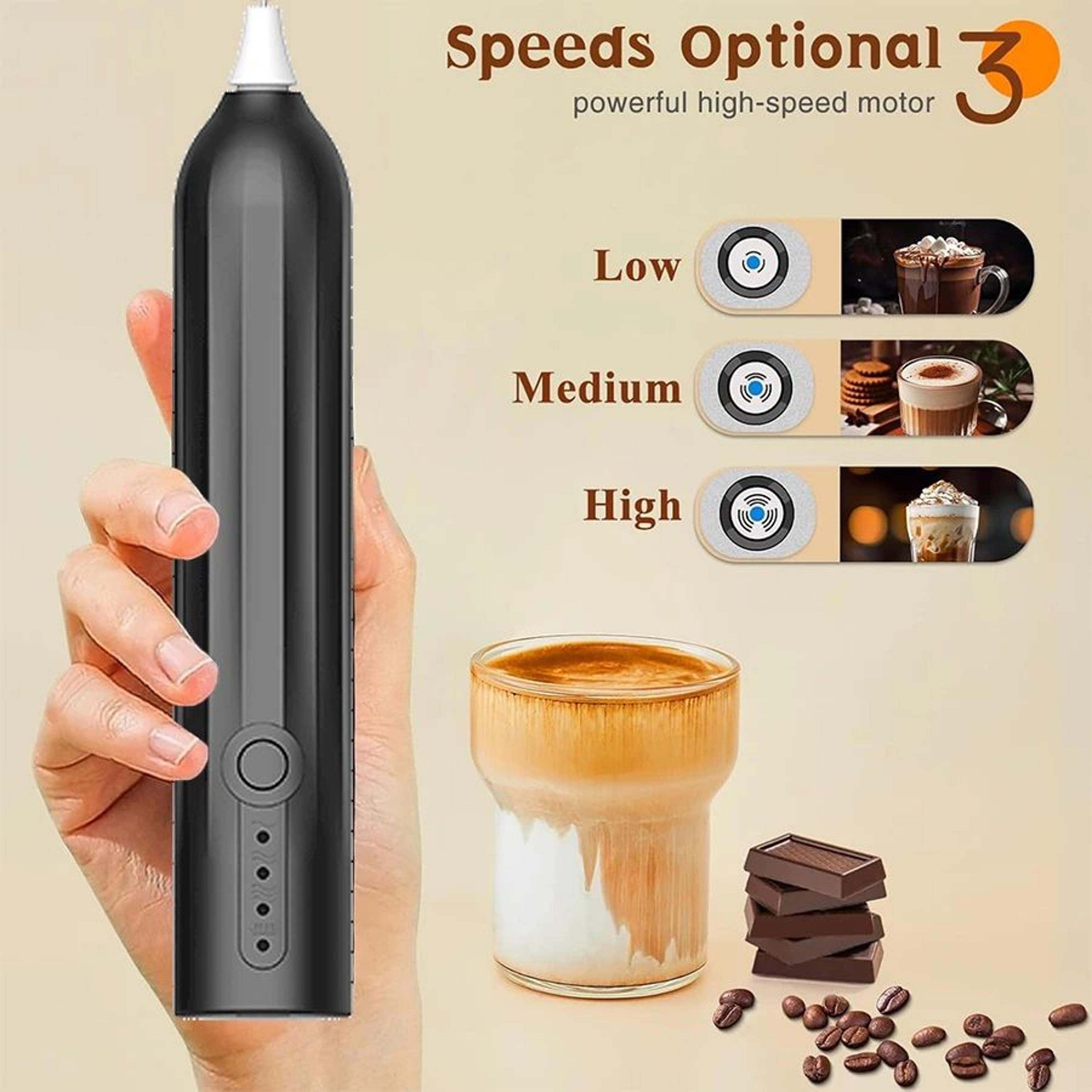 USBC Rechargeable Handheld Milk Frother Wand  3Speed Portable Coffee Foam Whisk With Dual Heads 3