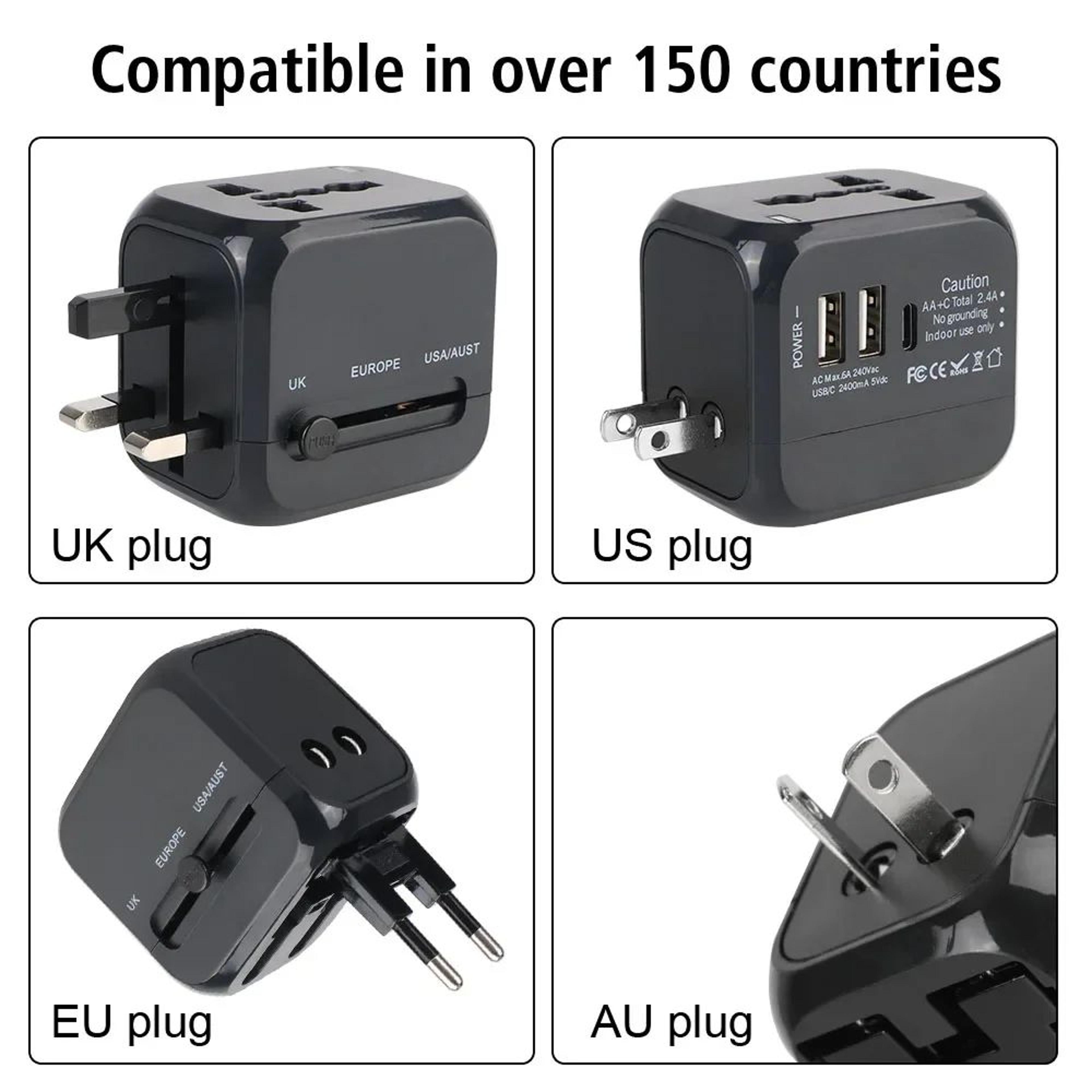 Universal Travel Adapter With USBC  Dual USB Ports USEUUKAU Fast Worldwide Charger 2