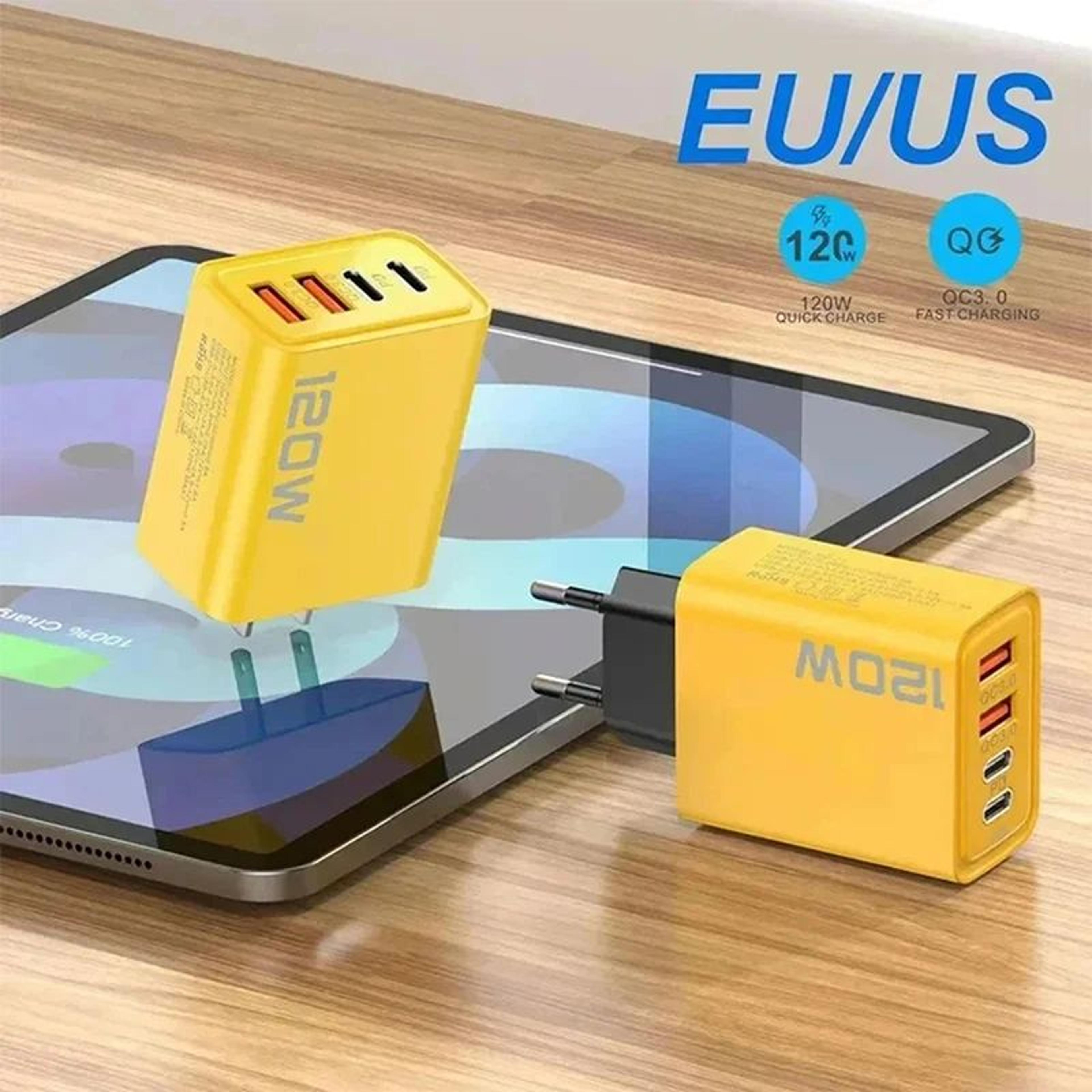 120W USB C PD 4Port Fast Charger  Quick Charge 30 Travel Wall Adapter EUUS Plug 4