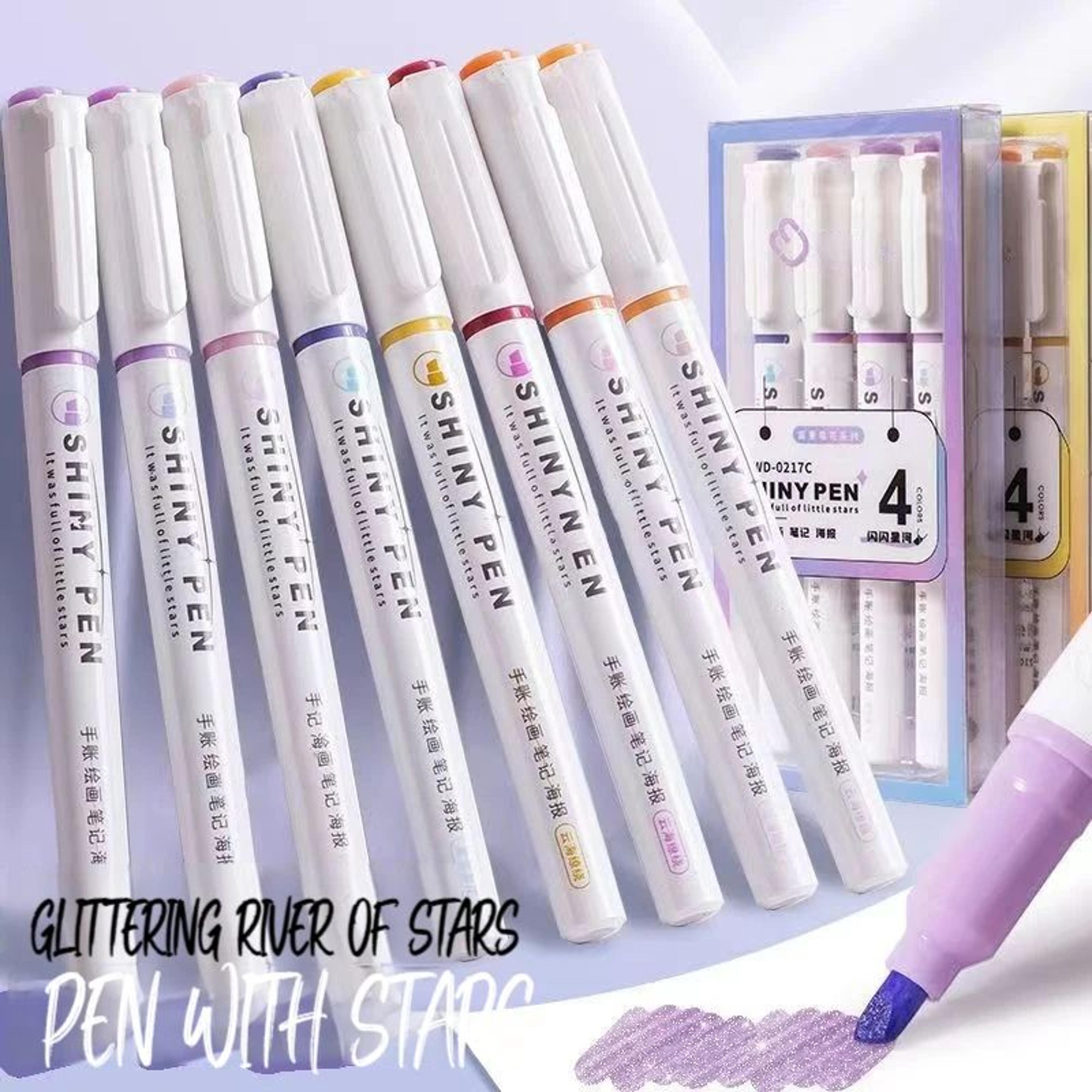 Glitter Highlighter Pens 4Color Set  Shimmer Marker Set For Journals Notes  Scrapbooking 4