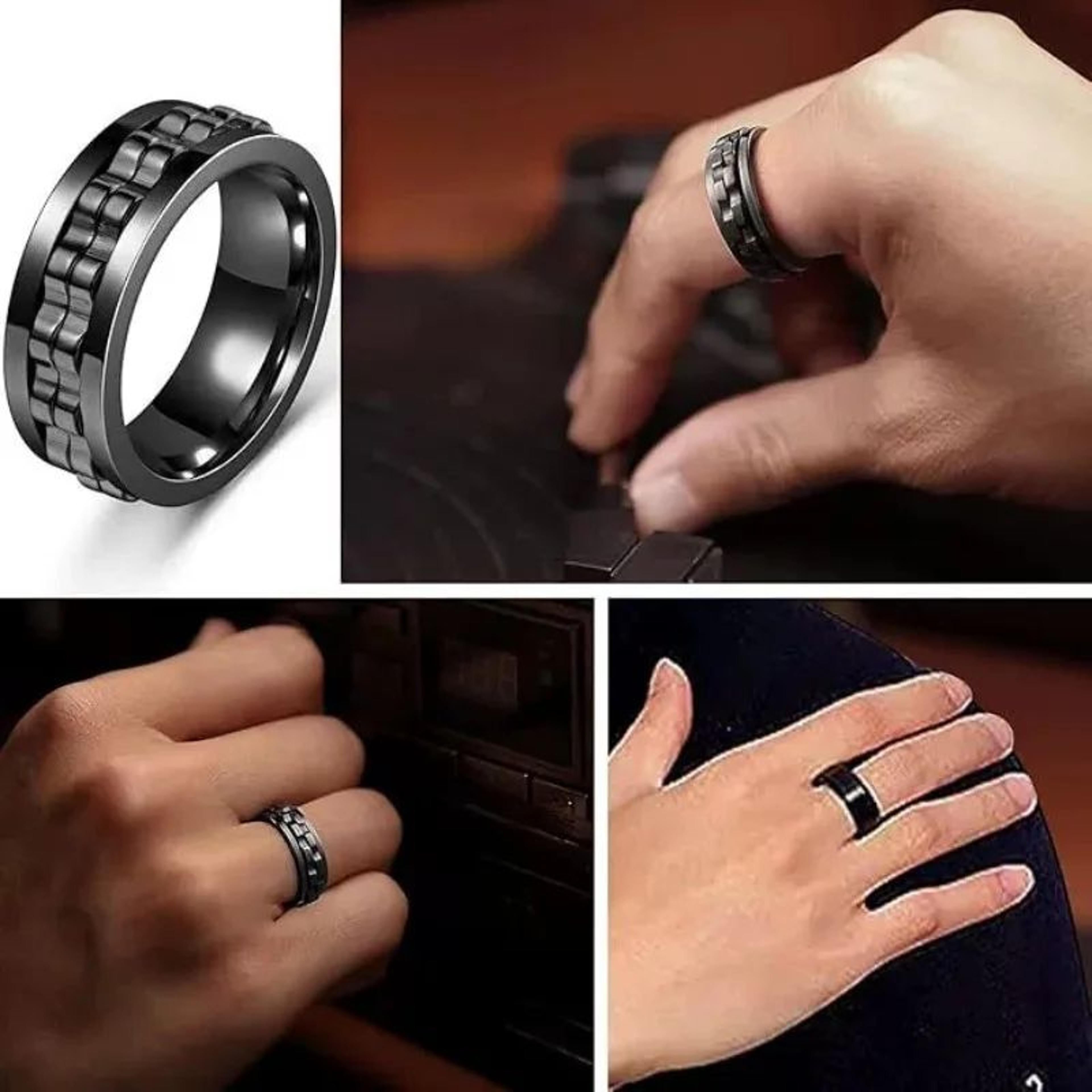 Stainless Steel Spinning Chain Ring For Men  Rotating Anxiety Relief Fidget Band 1