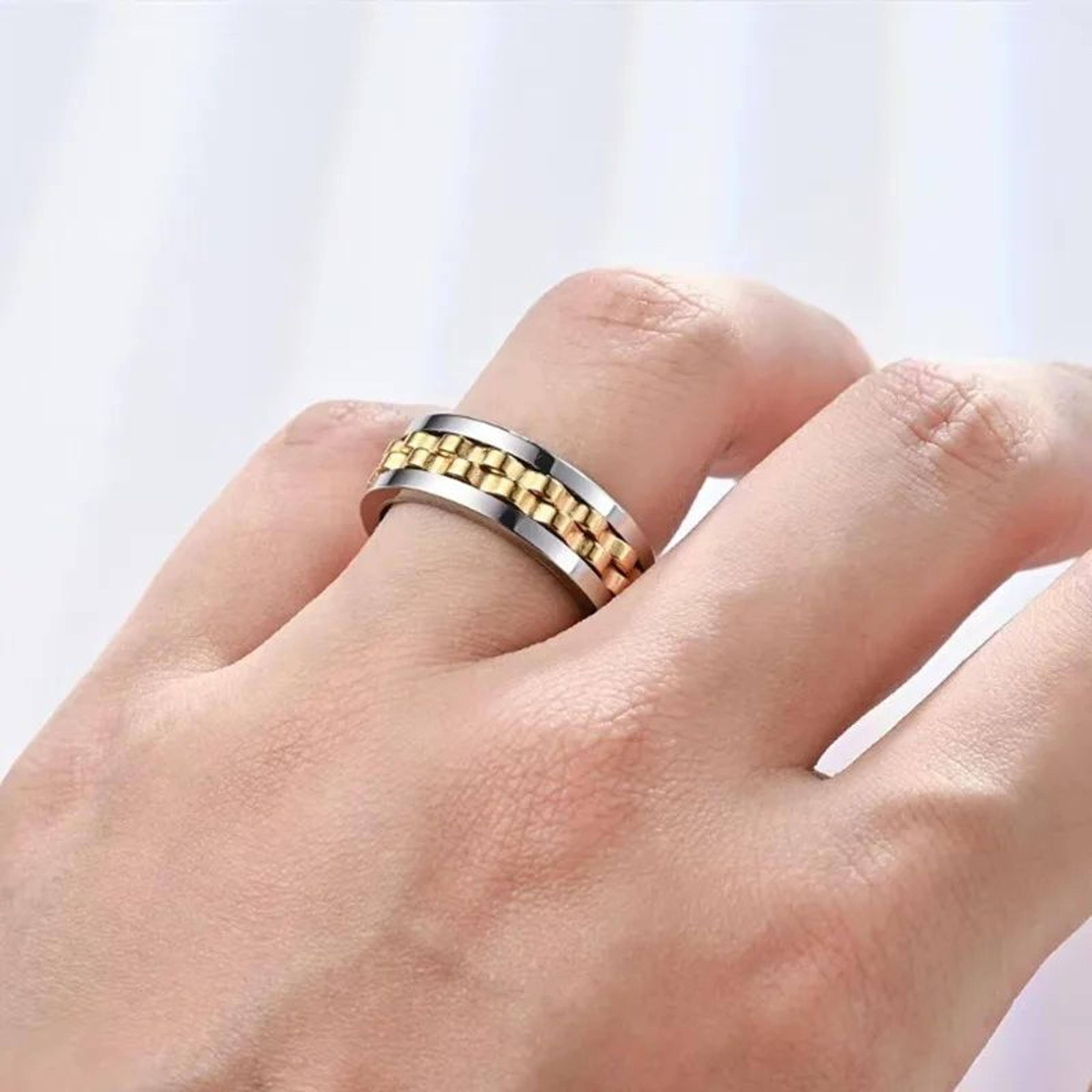 Stainless Steel Spinning Chain Ring For Men  Rotating Anxiety Relief Fidget Band 4