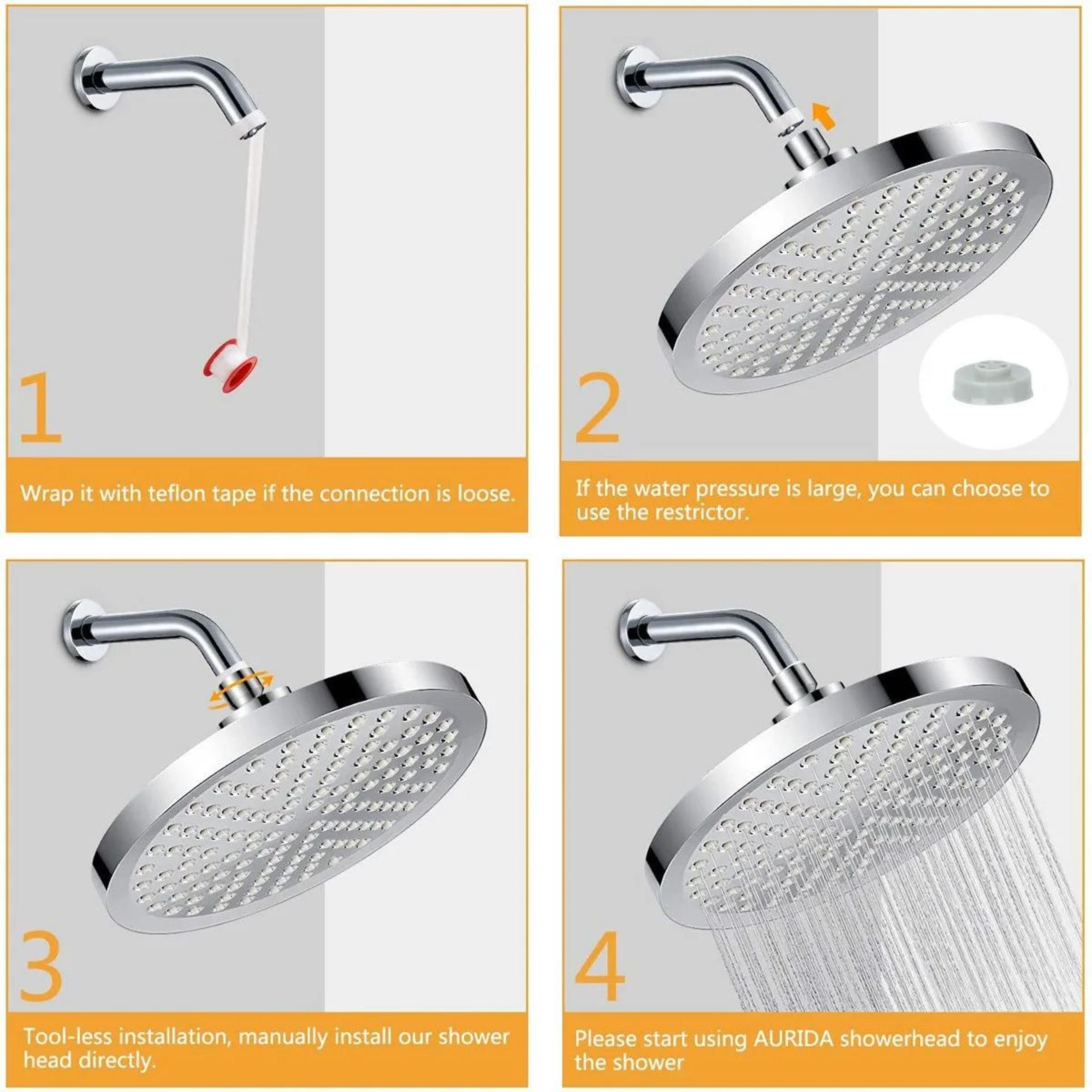 High Pressure Shower Head Set With 6Inch Rainfall Shower Head  Adjustable Shower Arm Extension Elec 5