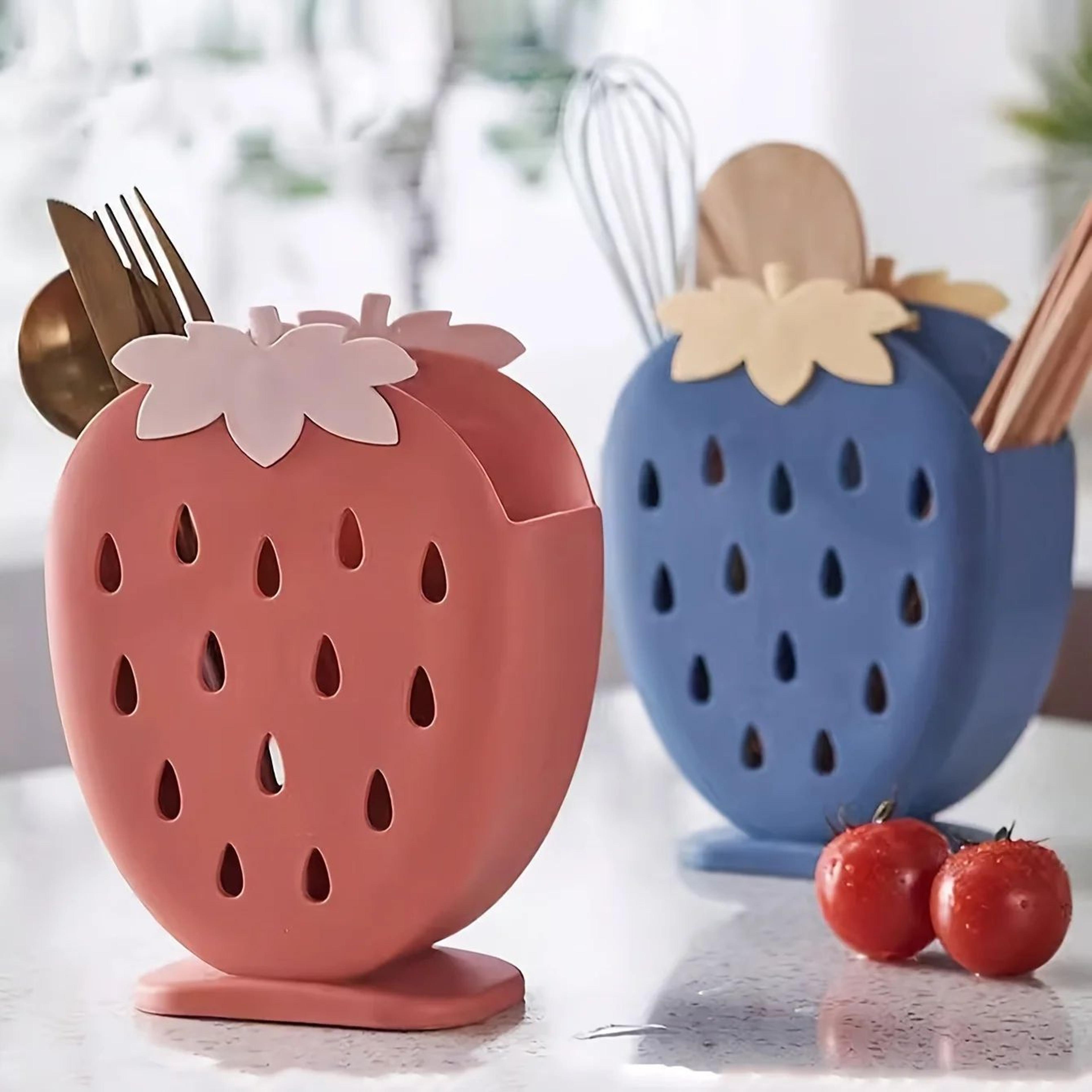Strawberry Kitchen Utensil Holder With Drainage  Cute Countertop  Sink Caddy Organizer 1
