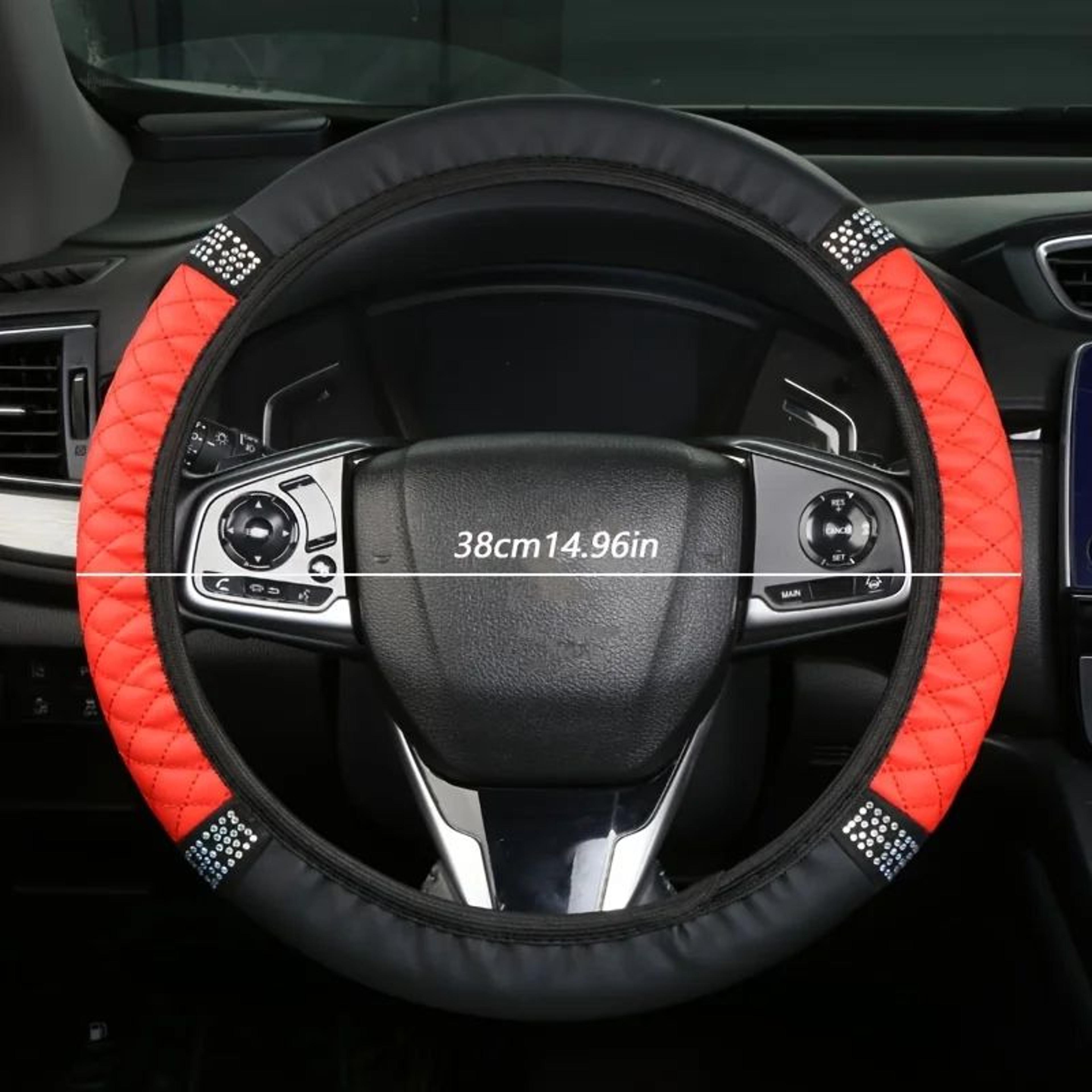 Diamond PU Leather Steering Wheel Cover For Universal 15Inch Wheels NonSlip Grip Luxe Sparkle Comfo 1