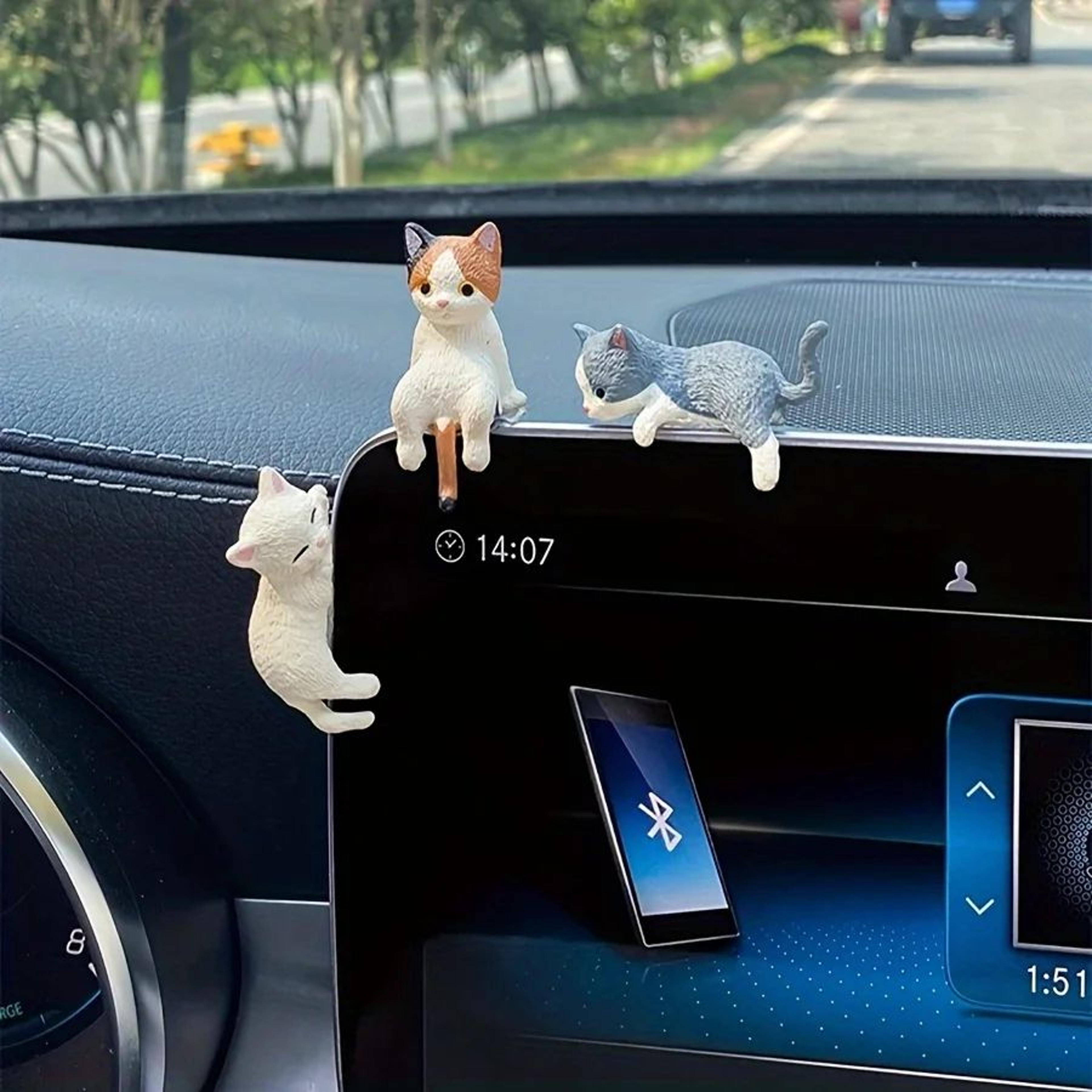 Sleepy Cat Car Ornament Set 4PCS  Cute Cat Car Ornament For Car Dashboard Decor  Rearview Mirror De 4