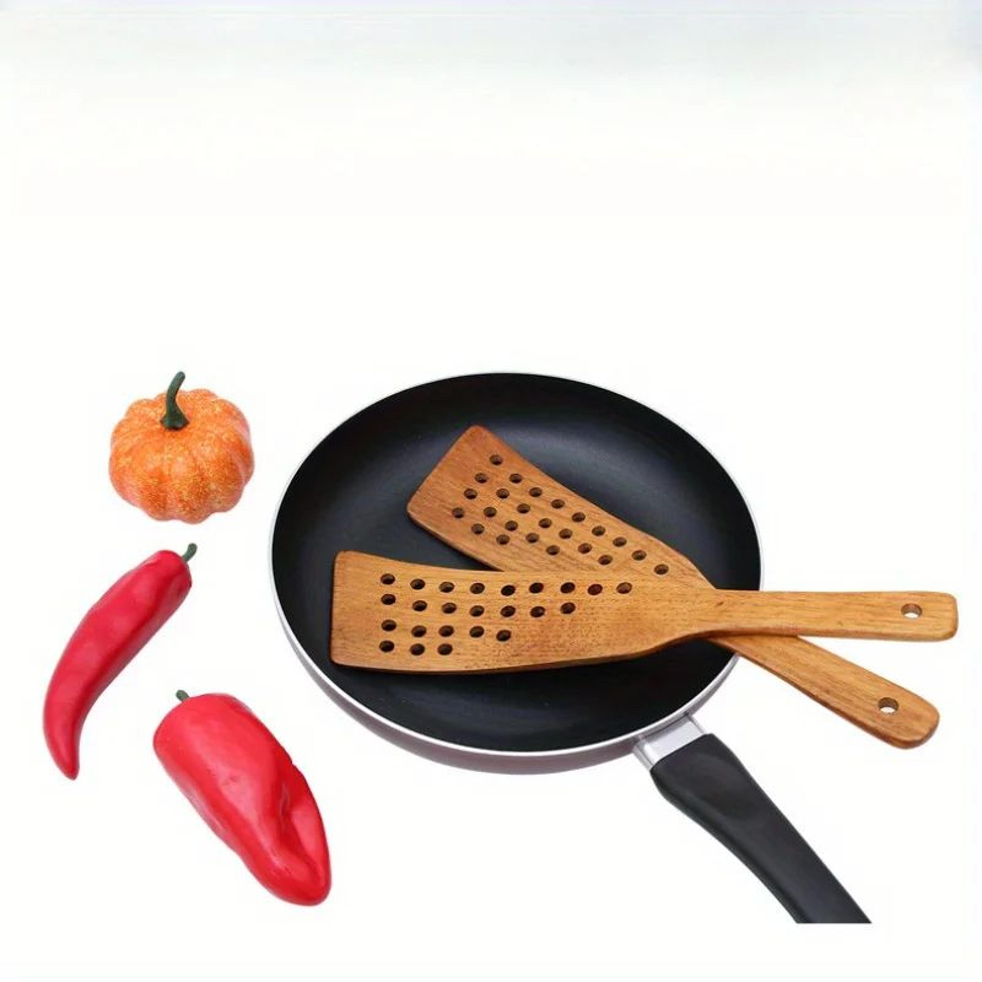 24Hole Wooden Slotted Spatula For Nonstick Pans  HeatSafe Wok  Frying Turner 5
