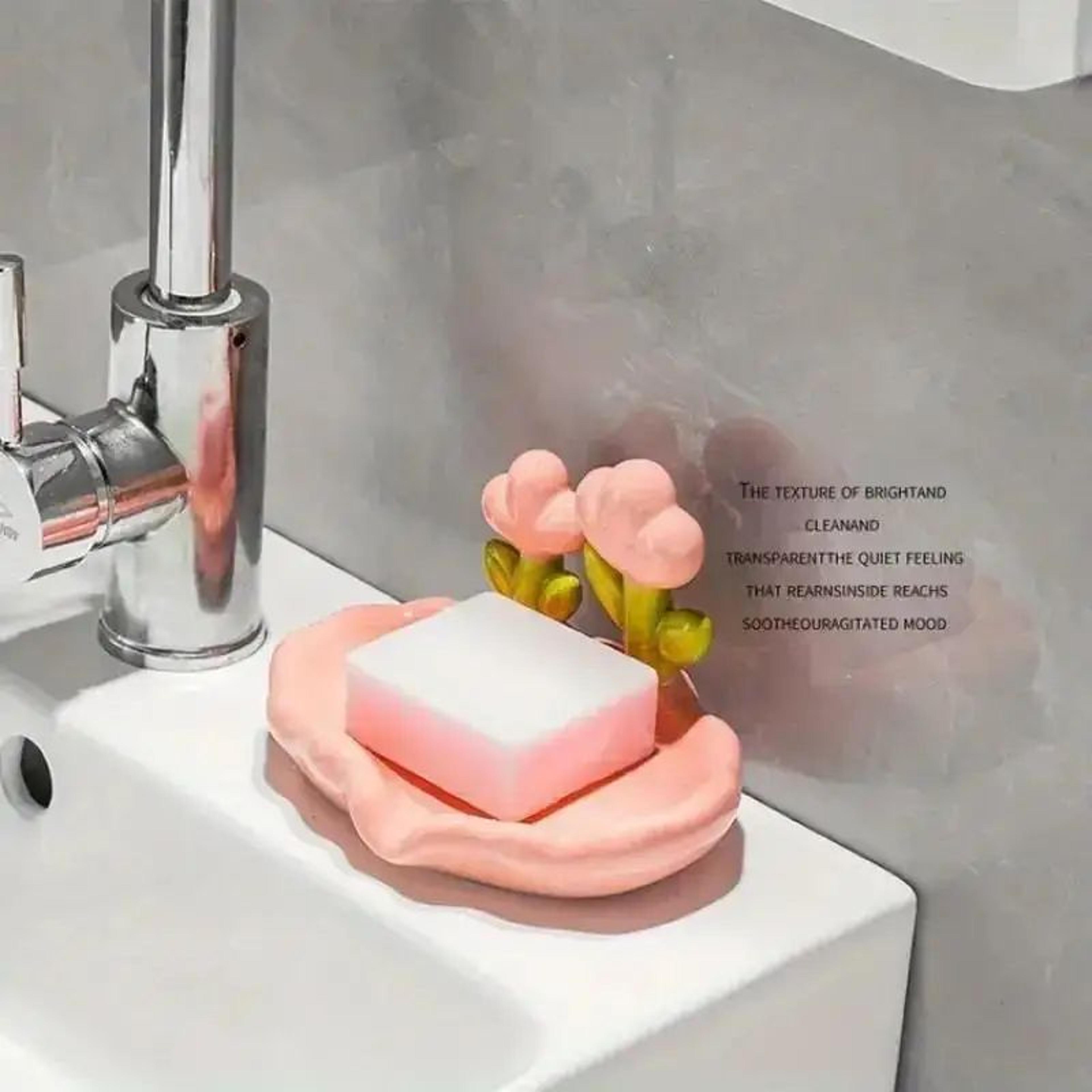 Floral SelfDraining Soap Dish  NoDrill Wall Mounted Soap Holder For Bathroom  Kitchen 3