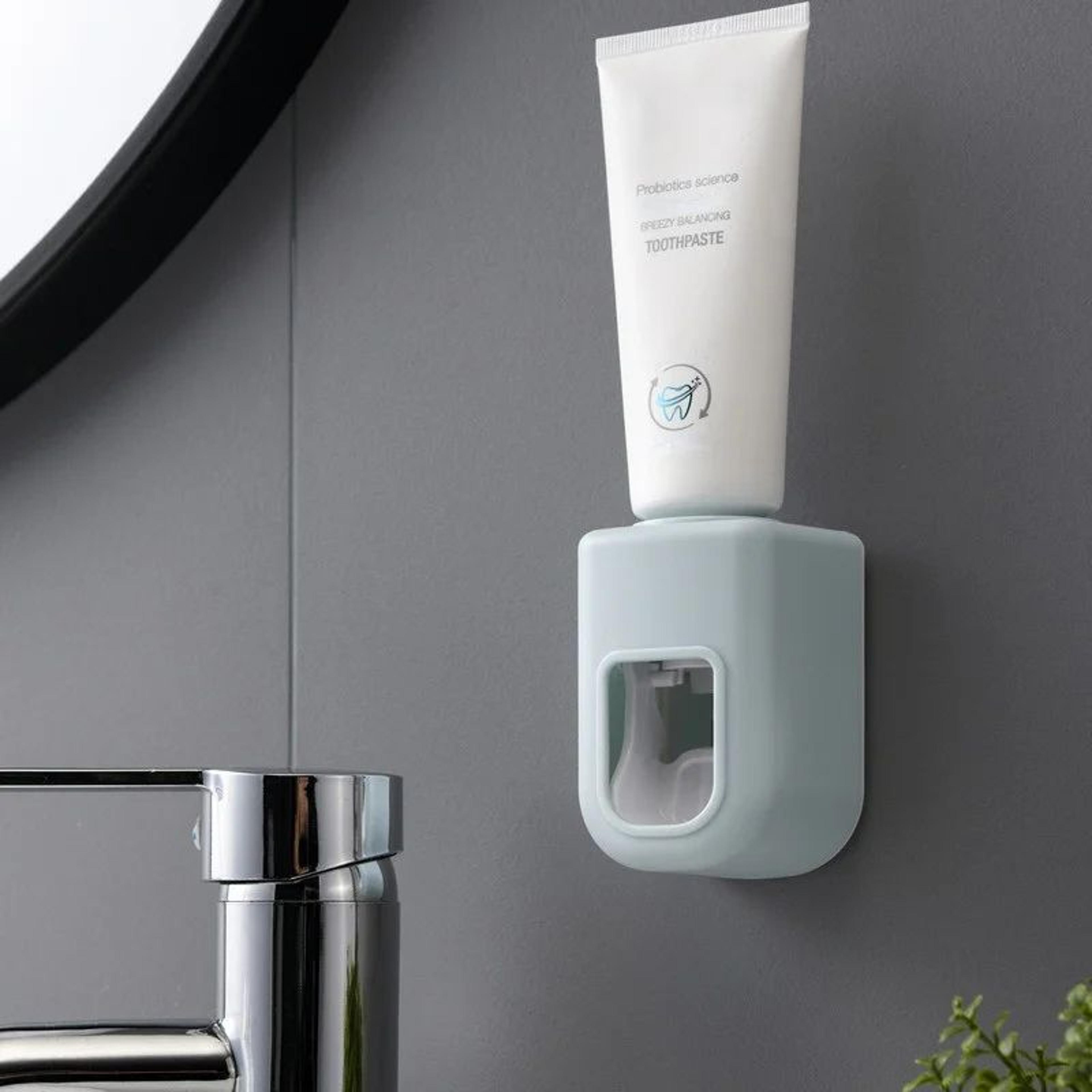 Automatic WallMount Toothpaste Dispenser With Toothbrush Holder  Waterproof Bathroom Organizer 4