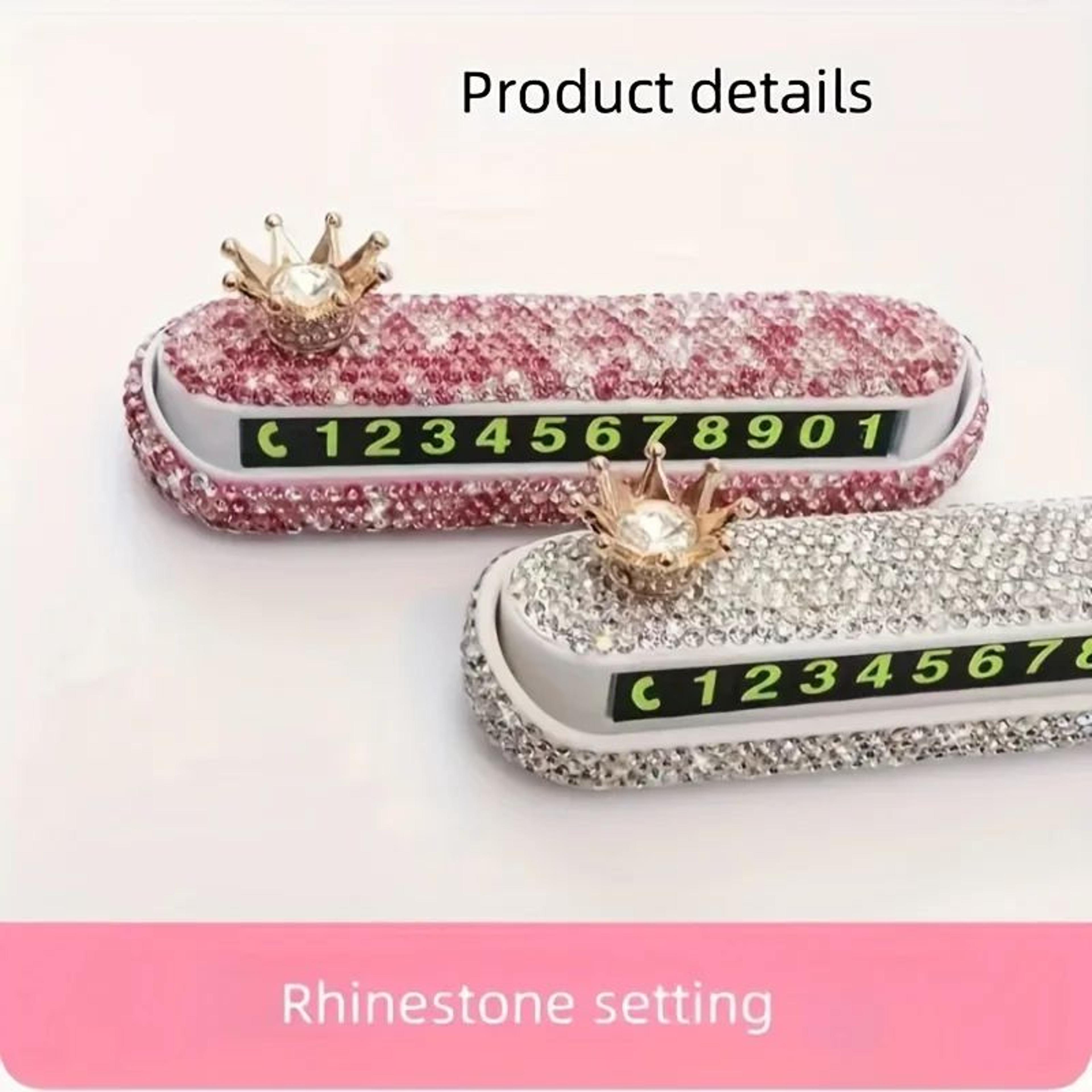 DiamondStudded Temporary Parking Number Plate  Luxury Dashboard Car Phone Number Sign 2