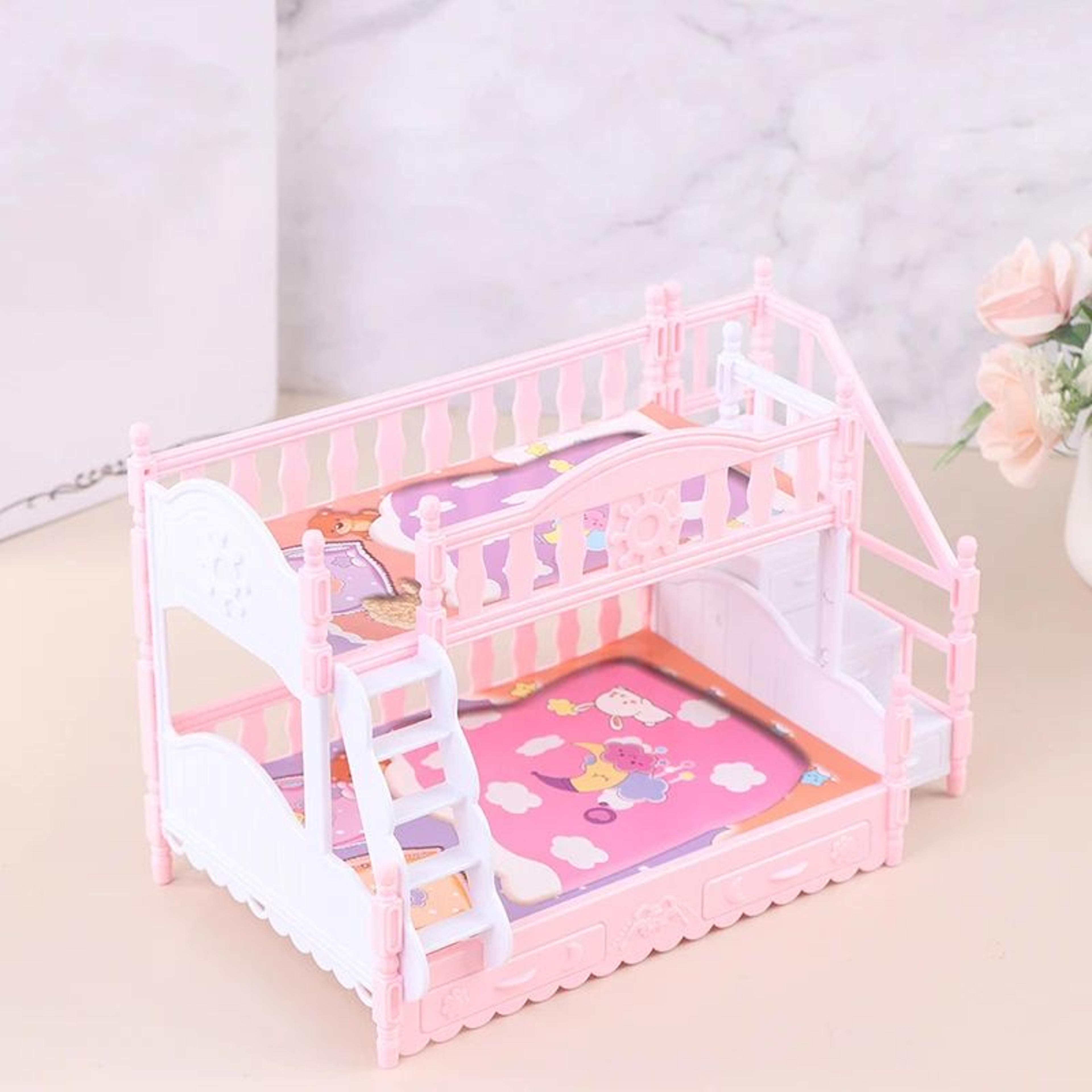 European Style Dollhouse Bunk Bed With Ladder  Mini Double Bed Miniature Doll Furniture For Dollhou 3