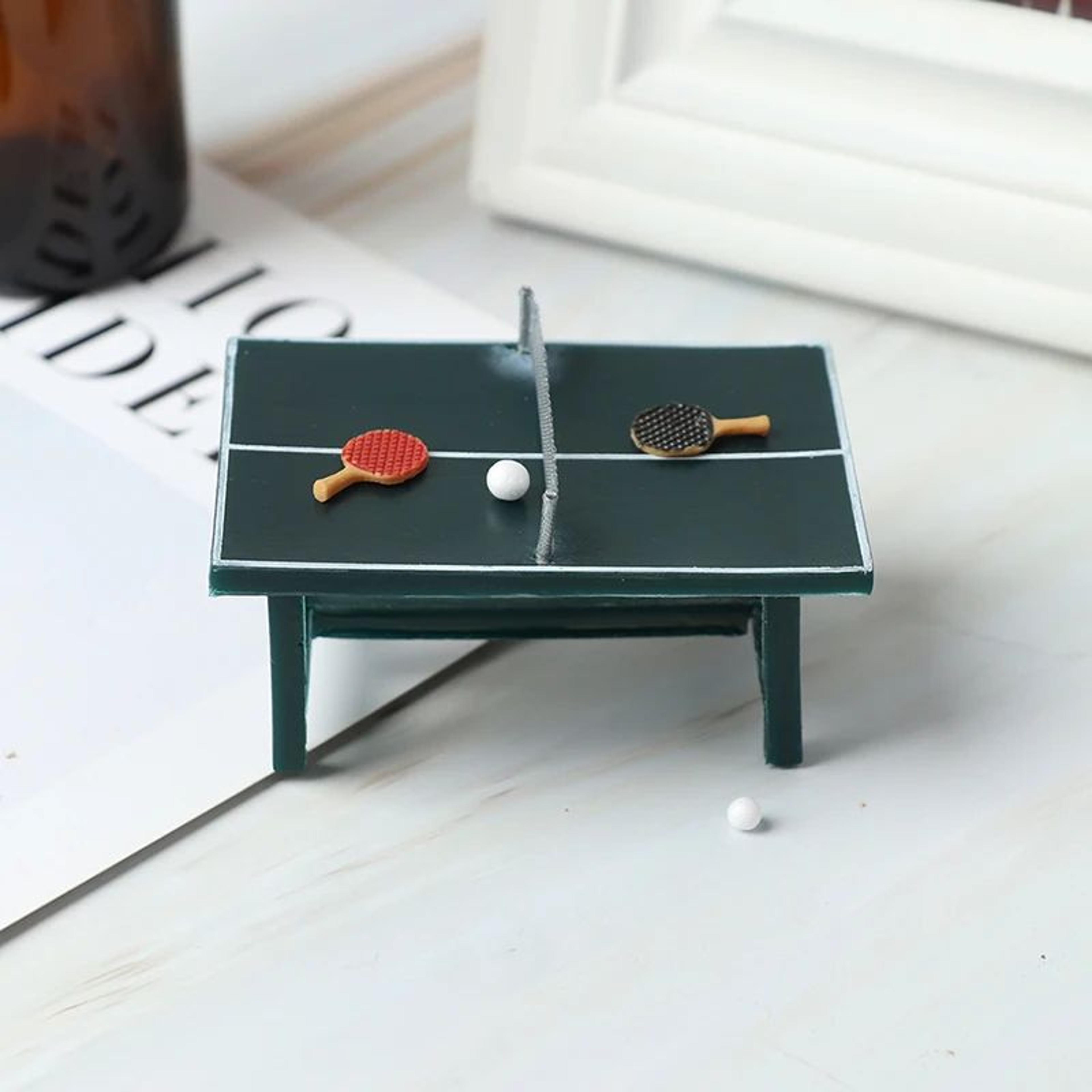 112 Miniature Ping Pong Table Set With Net Balls  Rackets  Dollhouse Sports Room Decor 3