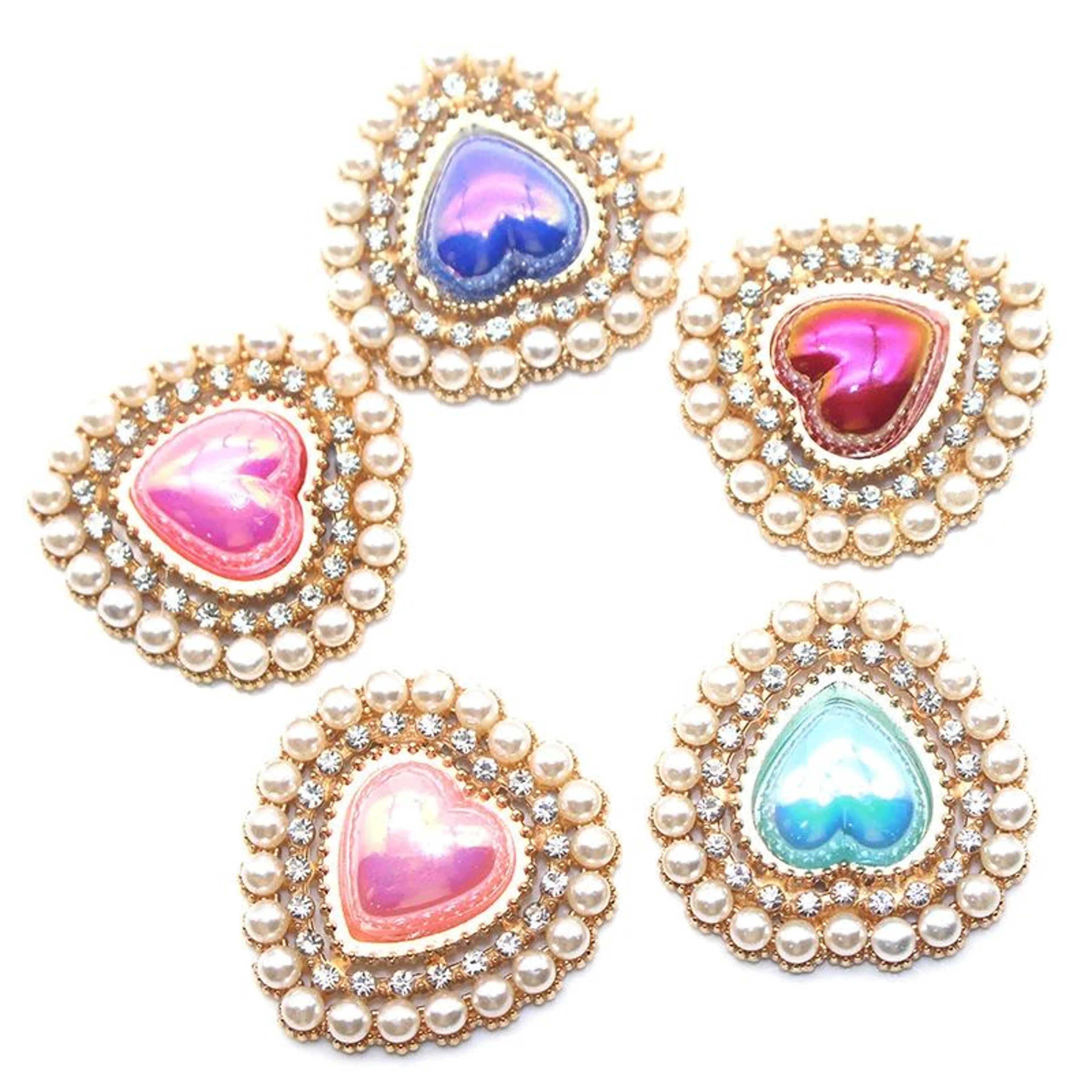 Peach Heart Pearl Rhinestone Charm  Alloy DIY Jewelry Embellishment For Hair Clips Clothing  Weddin 2