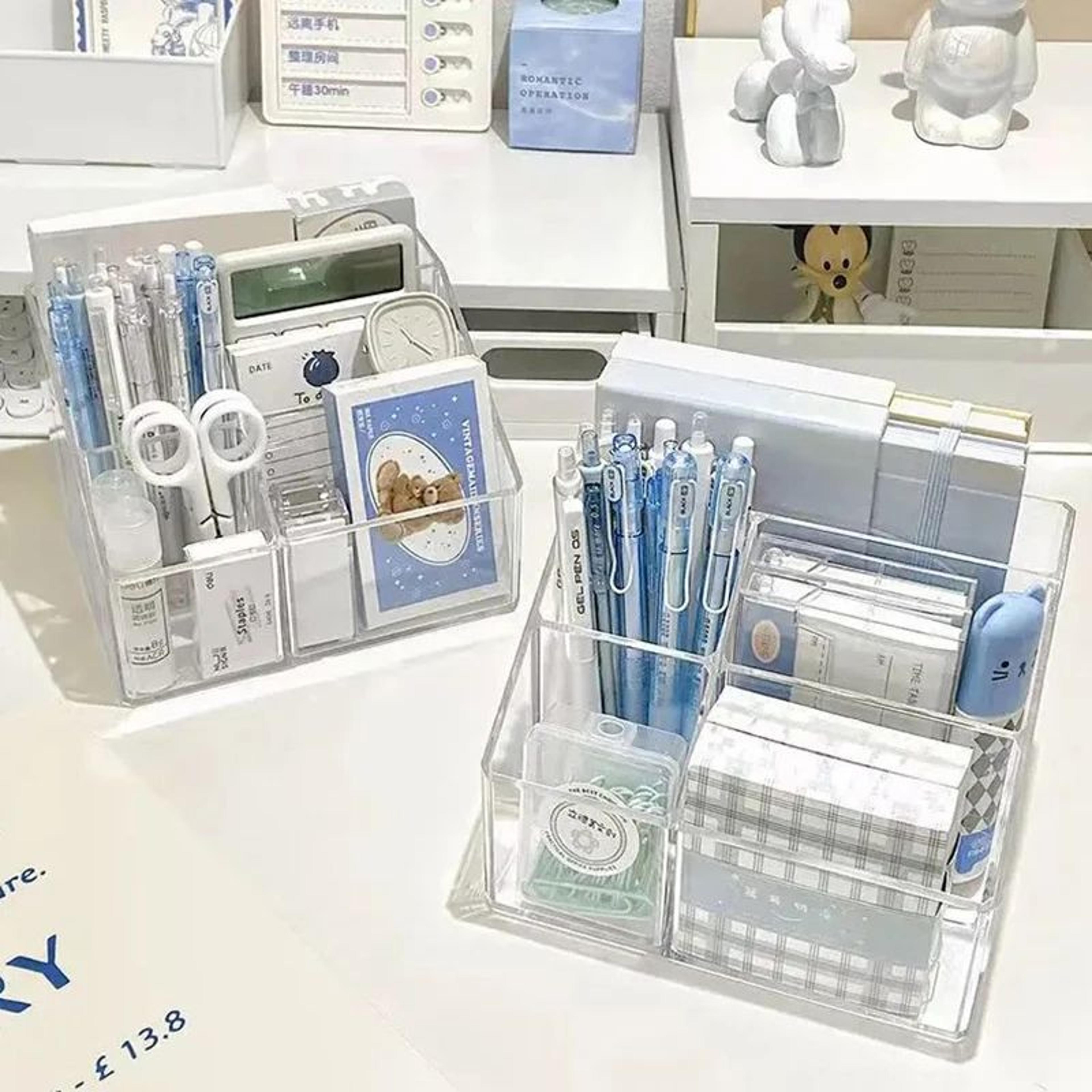 Clear Acrylic Desk Organizer Box With Divided Compartments  LargeCapacity Desktop Storage 3
