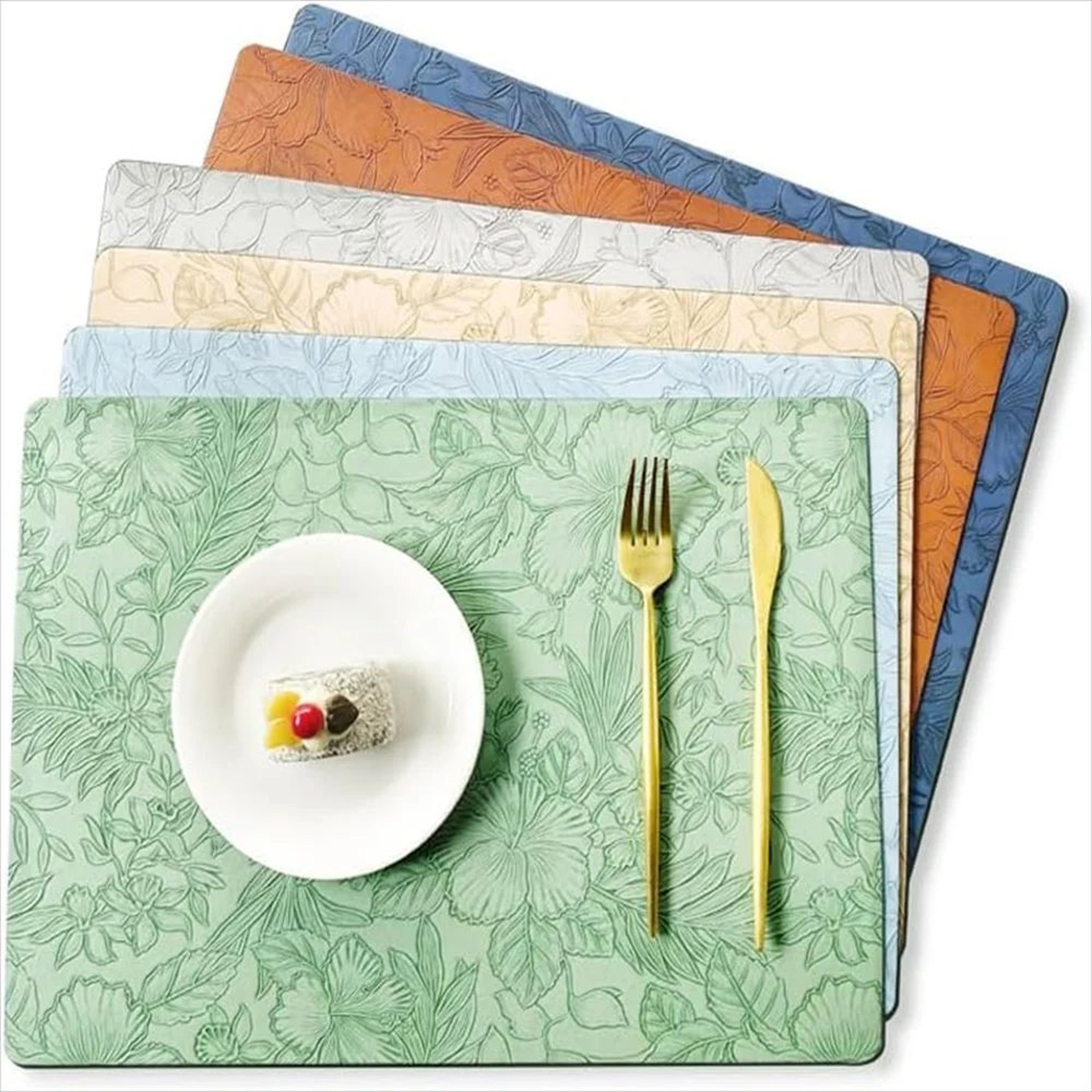 Floral Faux Leather Placemats Set  Waterproof Wipeable NonSlip Table Mats For Everyday Dining 2