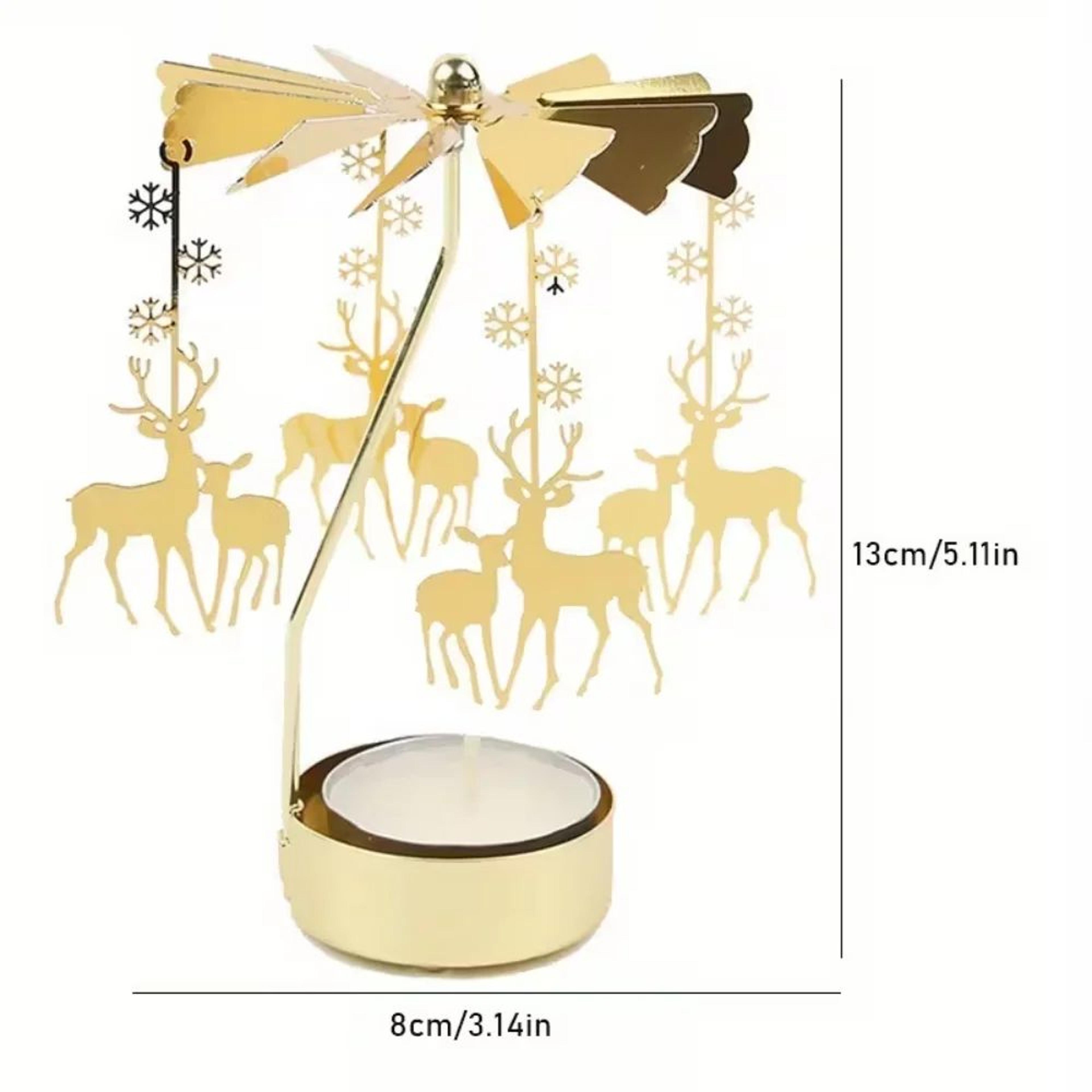 Rotating Christmas Tea Light Candle Holder  Gold Metal Candle Carousel Centerpiece 1