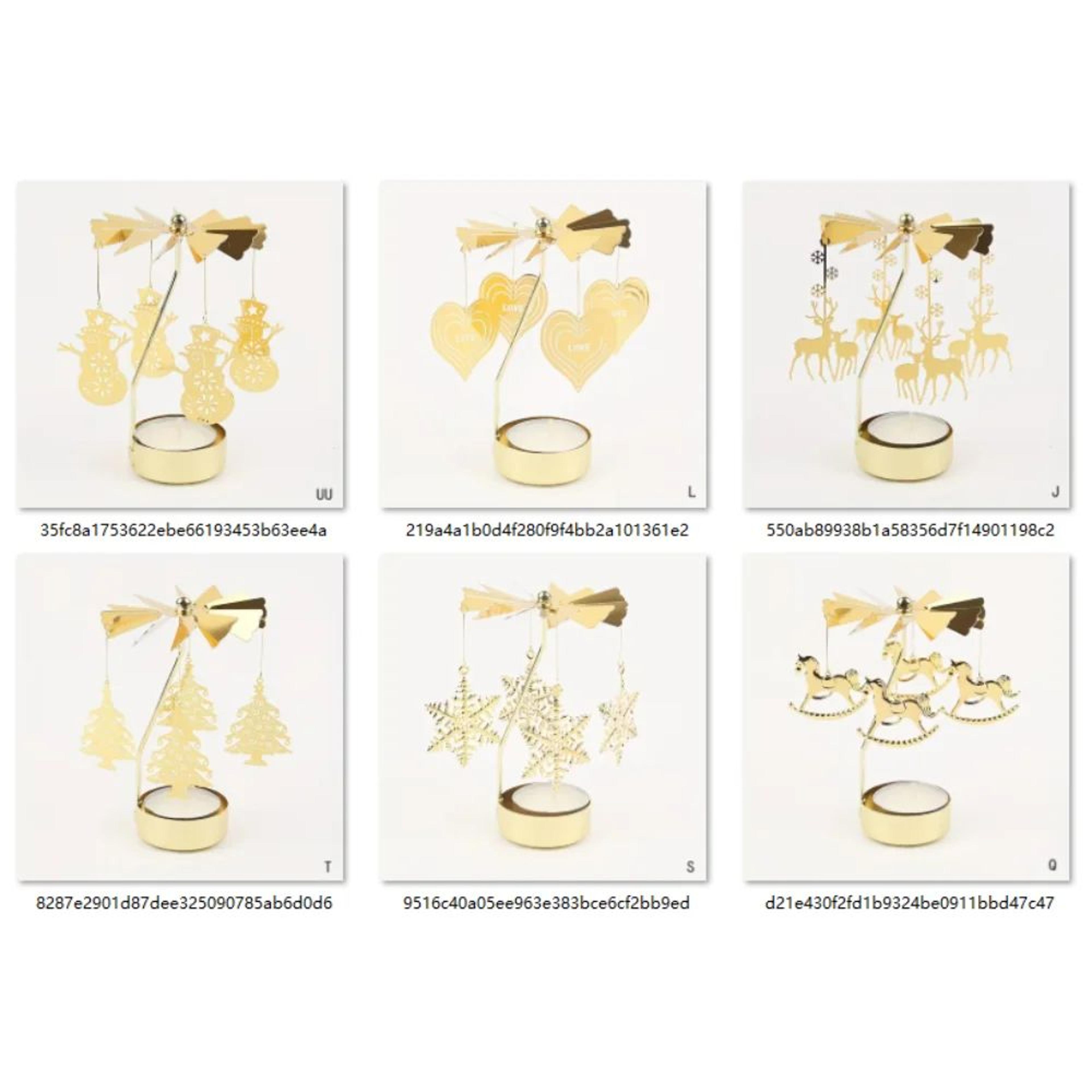 Rotating Christmas Tea Light Candle Holder  Gold Metal Candle Carousel Centerpiece 5