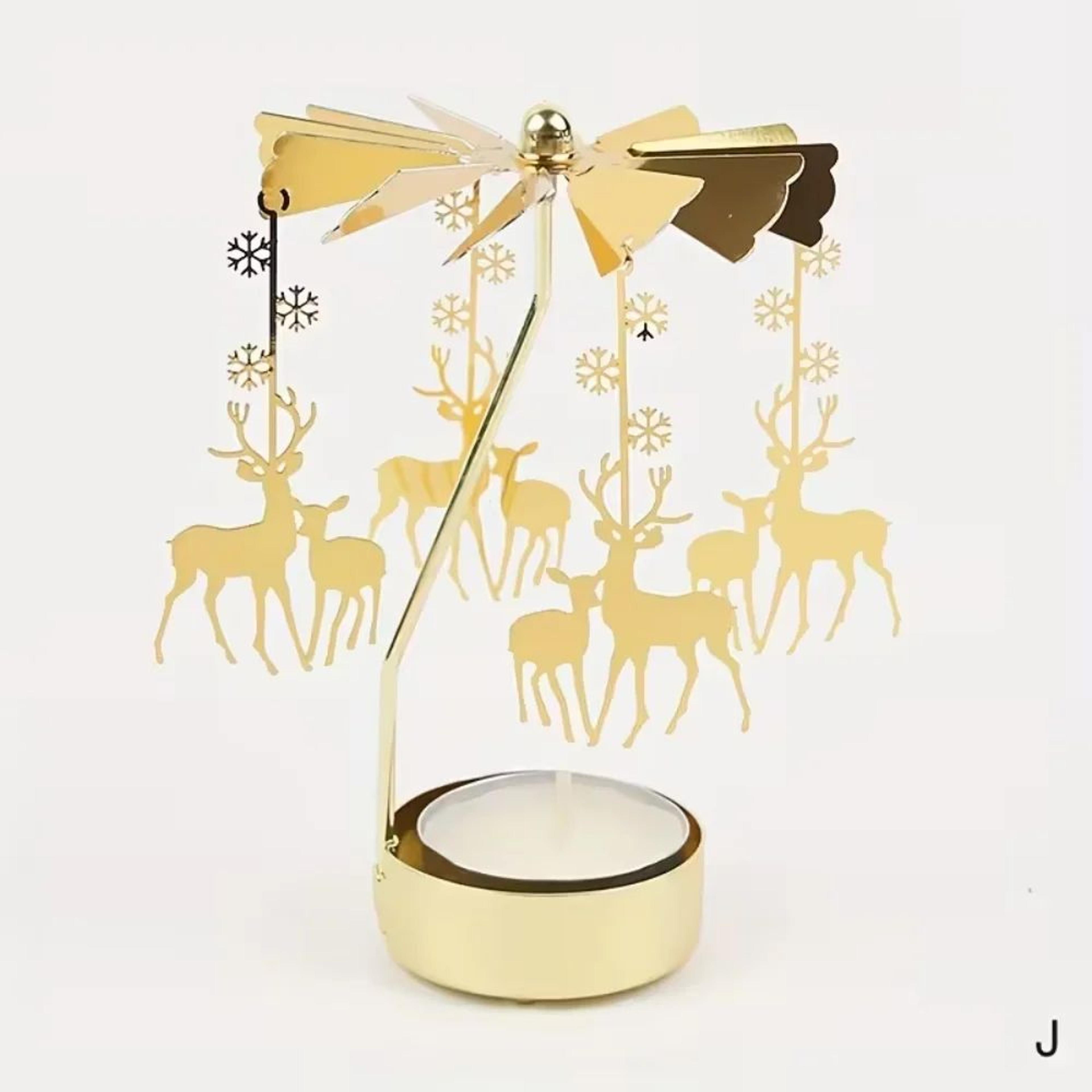 Rotating Christmas Tea Light Candle Holder  Gold Metal Candle Carousel Centerpiece 9