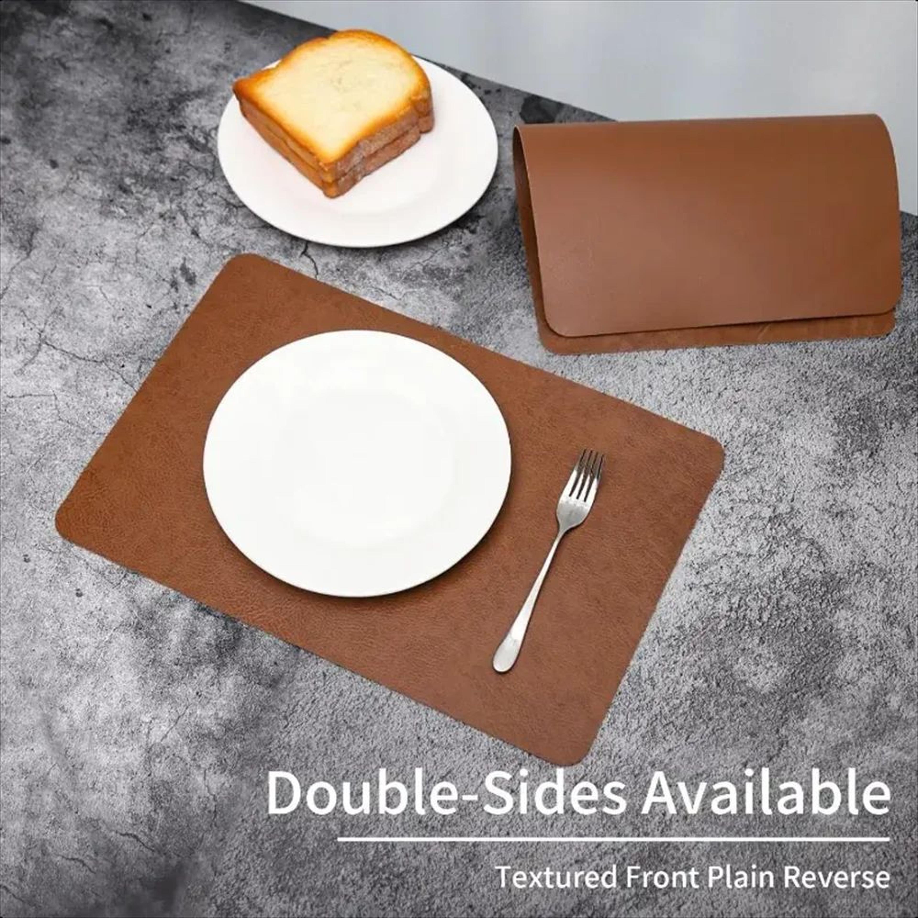 Cowhide Faux Leather Placemats Set  Heat Resistant Waterproof NonSlip Table Mats For Dining  Kitche 3