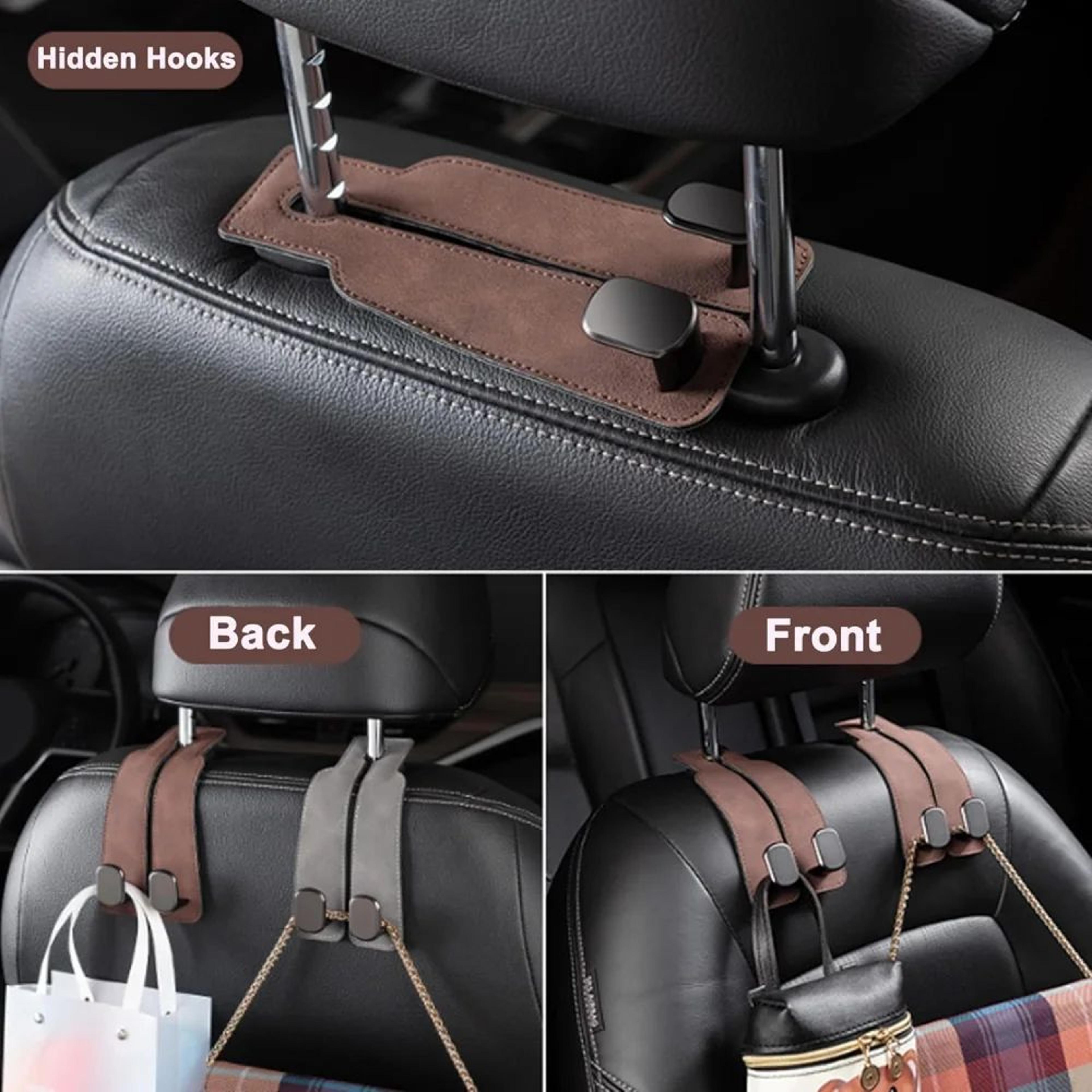 Premium Leather Car Headrest Hook Organizer  SpaceSaving Purse  Grocery Bag Hanger 2