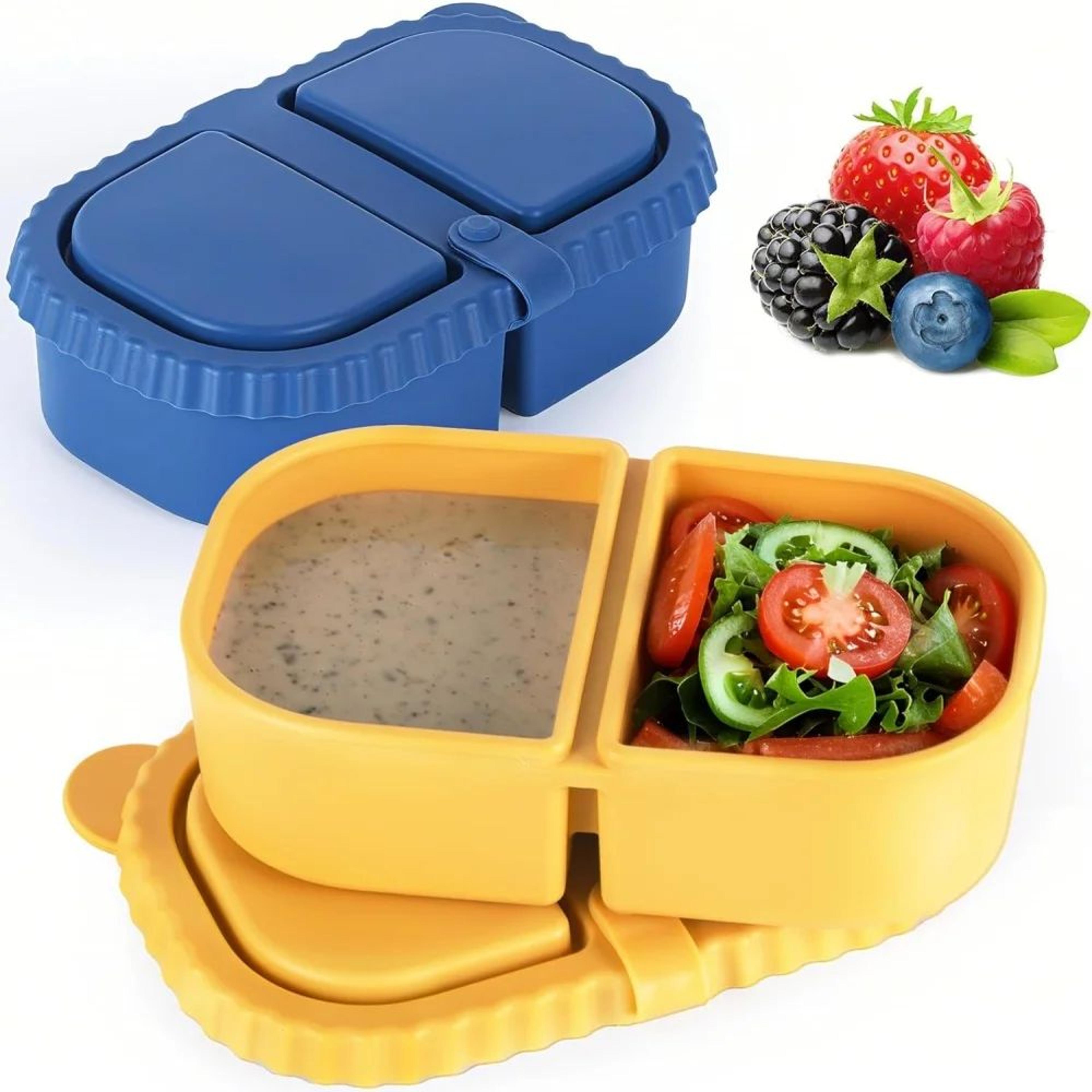 Leakproof Silicone Snack Container With Lids  Reusable DoubleCompartment Snack Box Foldable TravelR 0