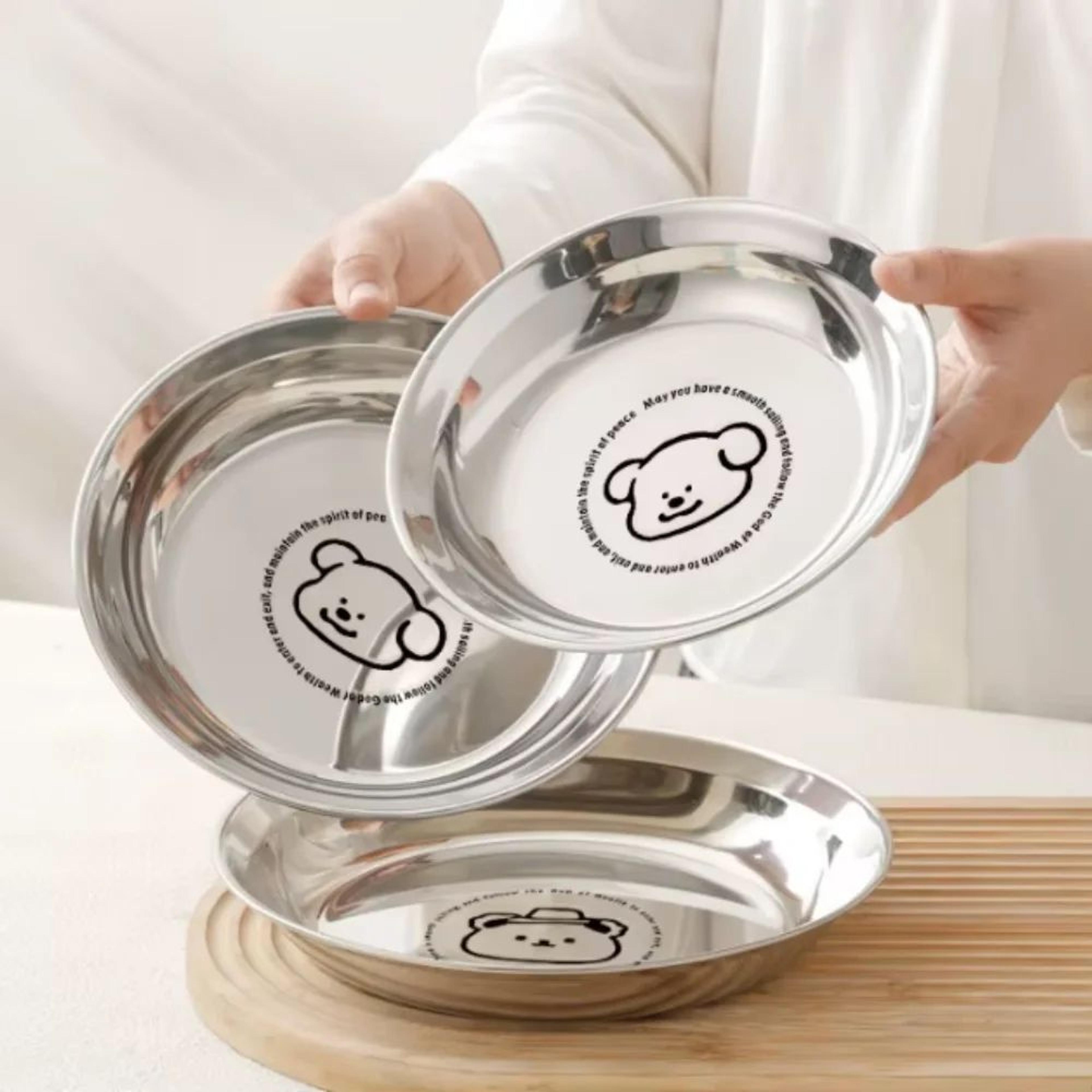 Stainless Steel Mini Round Plates  Portion Control Unbreakable  Dishwasher Safe 4