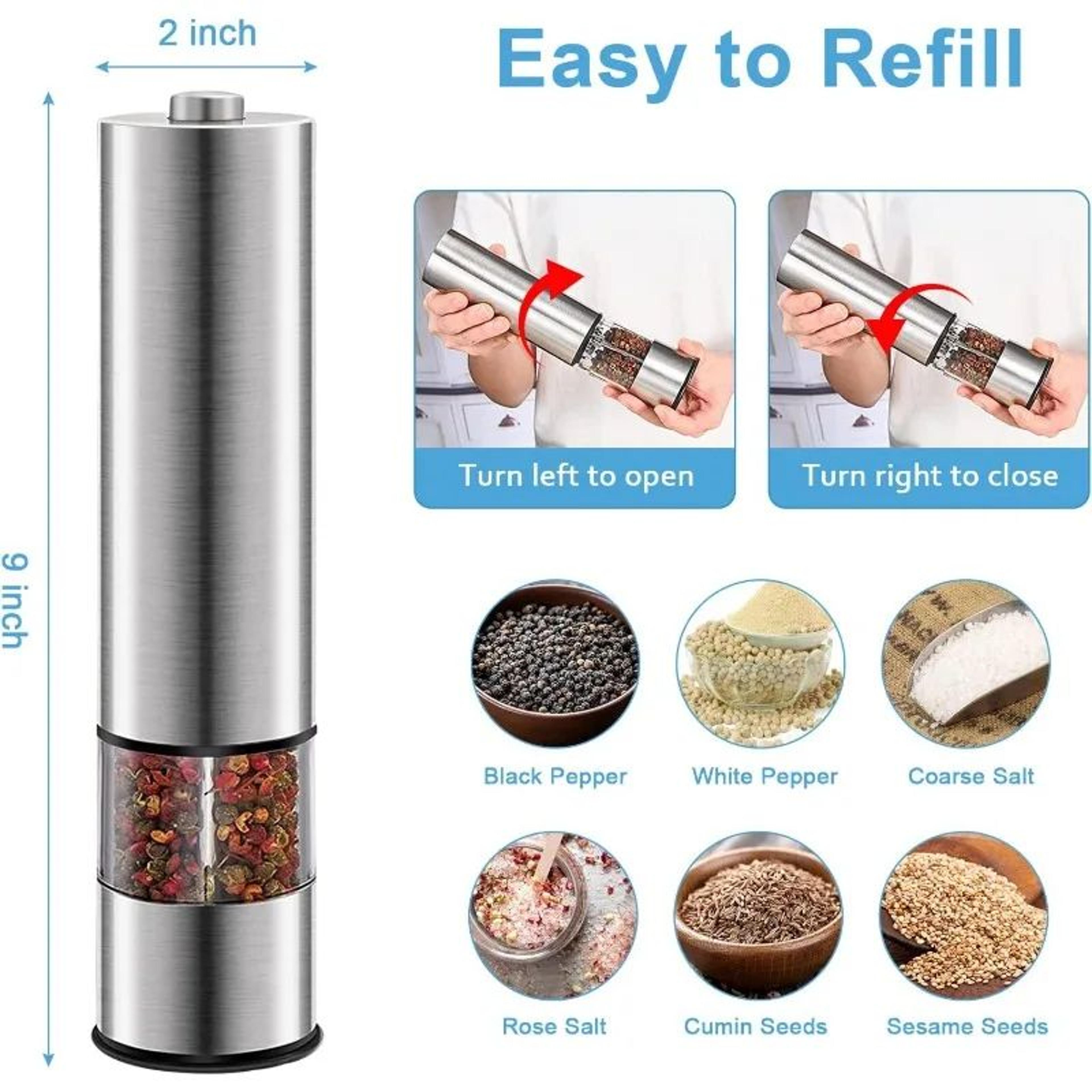 Stainless Steel Electric Salt And Pepper Grinder Set  OneHanded Automatic Mills With LED Light  2pc 4