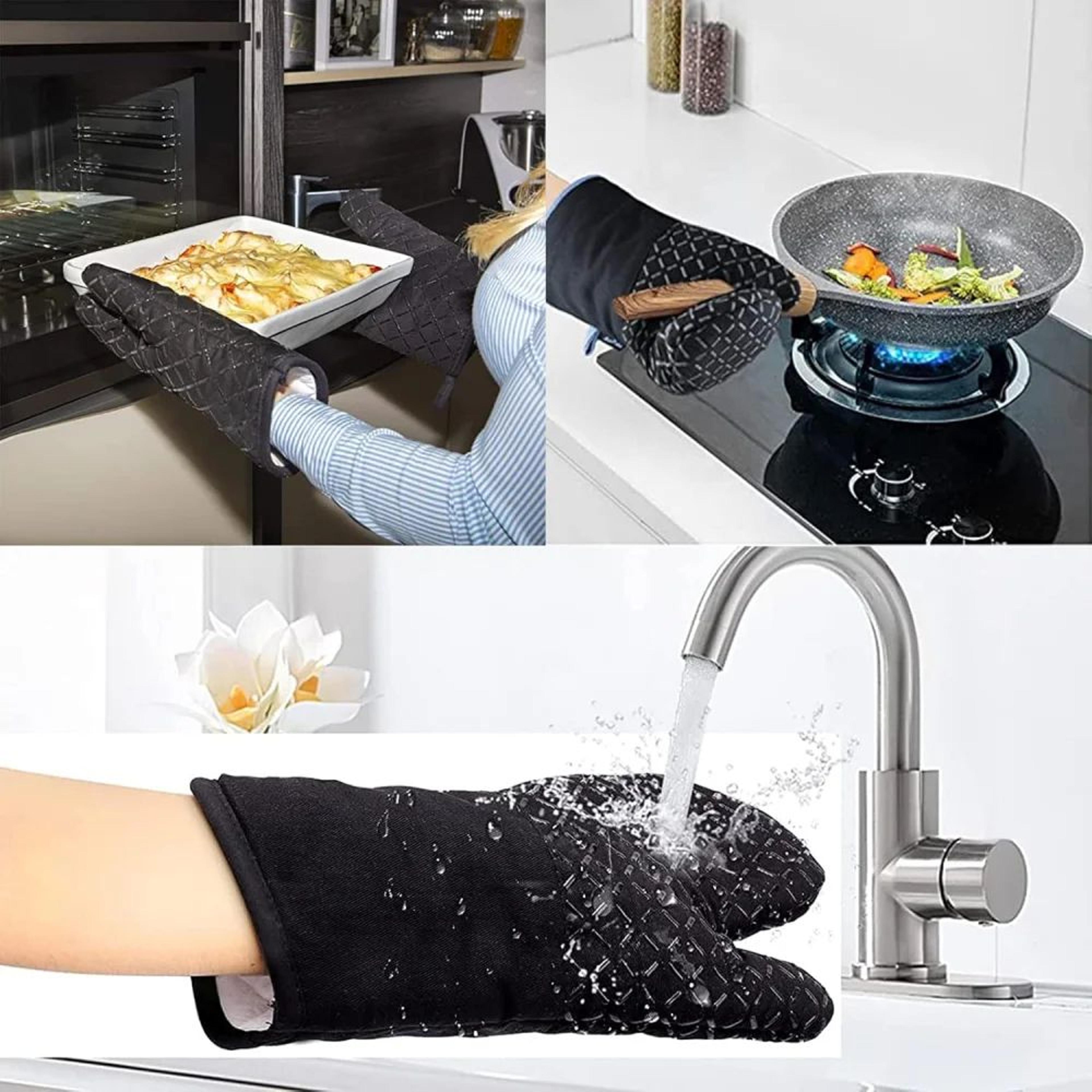 500F Heat Resistant Oven Mitts  Pot Holders Set  NonSlip Silicone Oven Gloves 4Piece Kitchen Safety 3