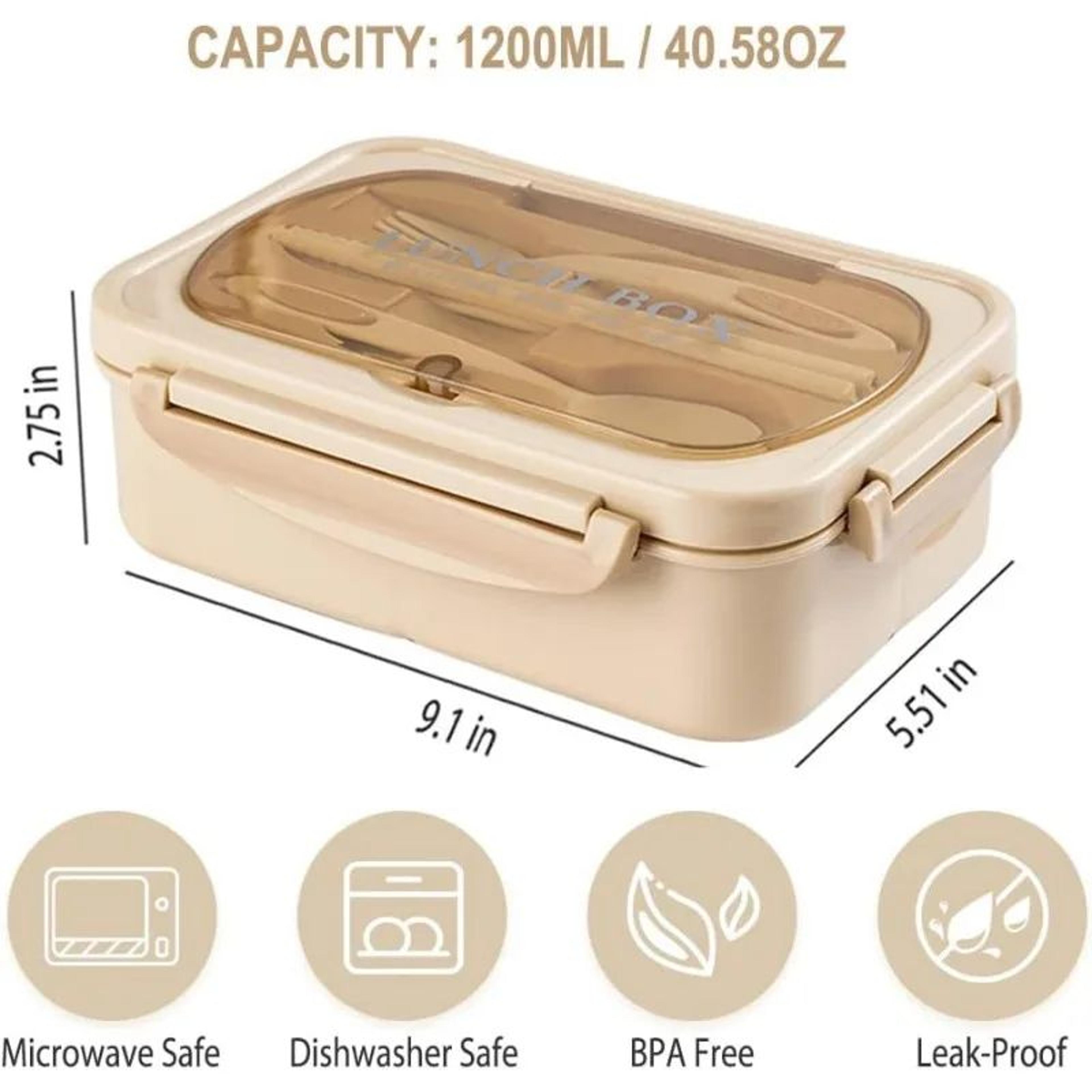 Leakproof Bento Lunch Box 1200ml  3 Compartment Microwave Safe Lunch Container With Utensils 1