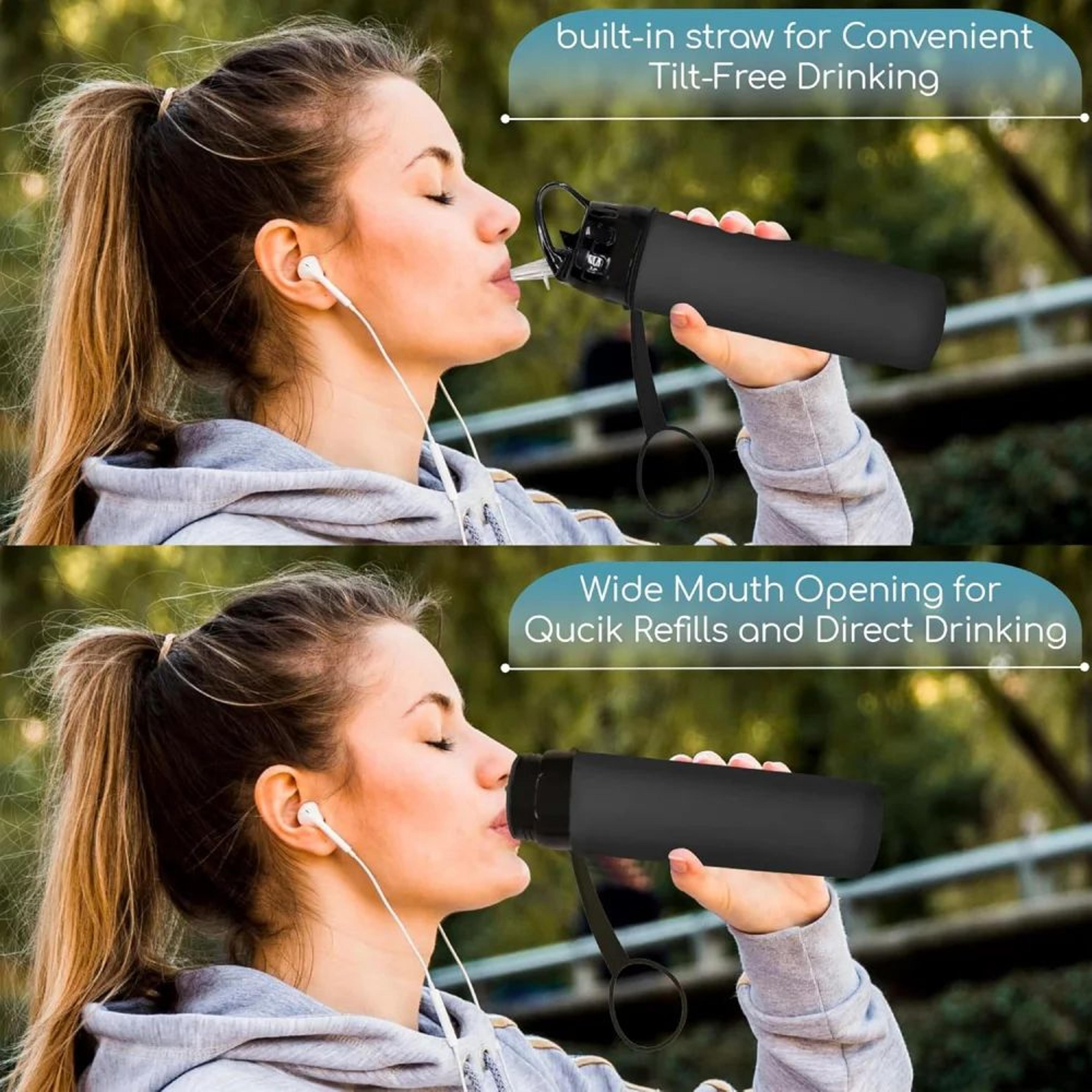 600ml Foldable Silicone Water Bottle  LeakProof Lightweight Collapsible Water Bottle For Hiking Cam 5