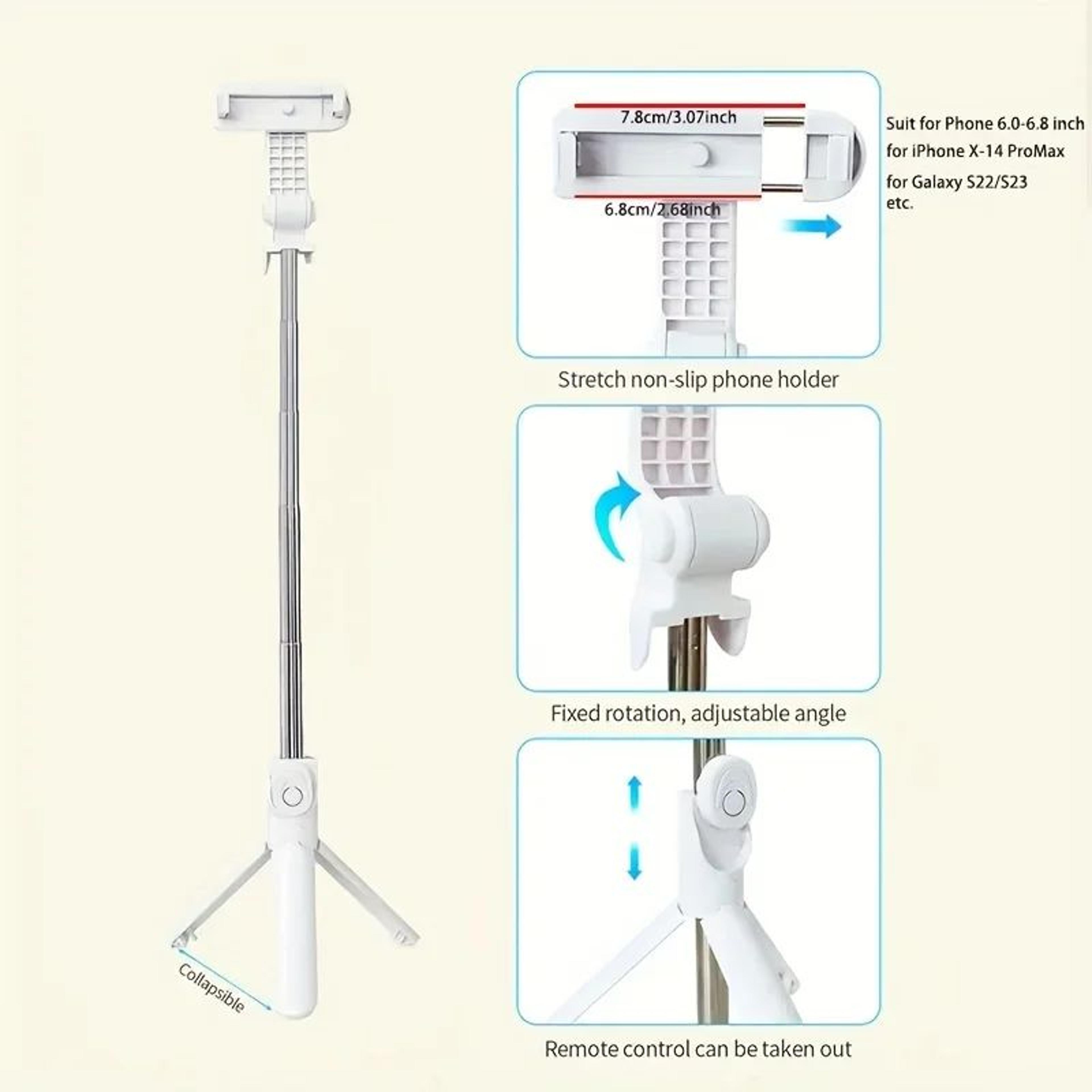 Retractable Selfie Stick Tripod With Wireless Remote  Foldable Portable Phone Tripod For Travel  Vl