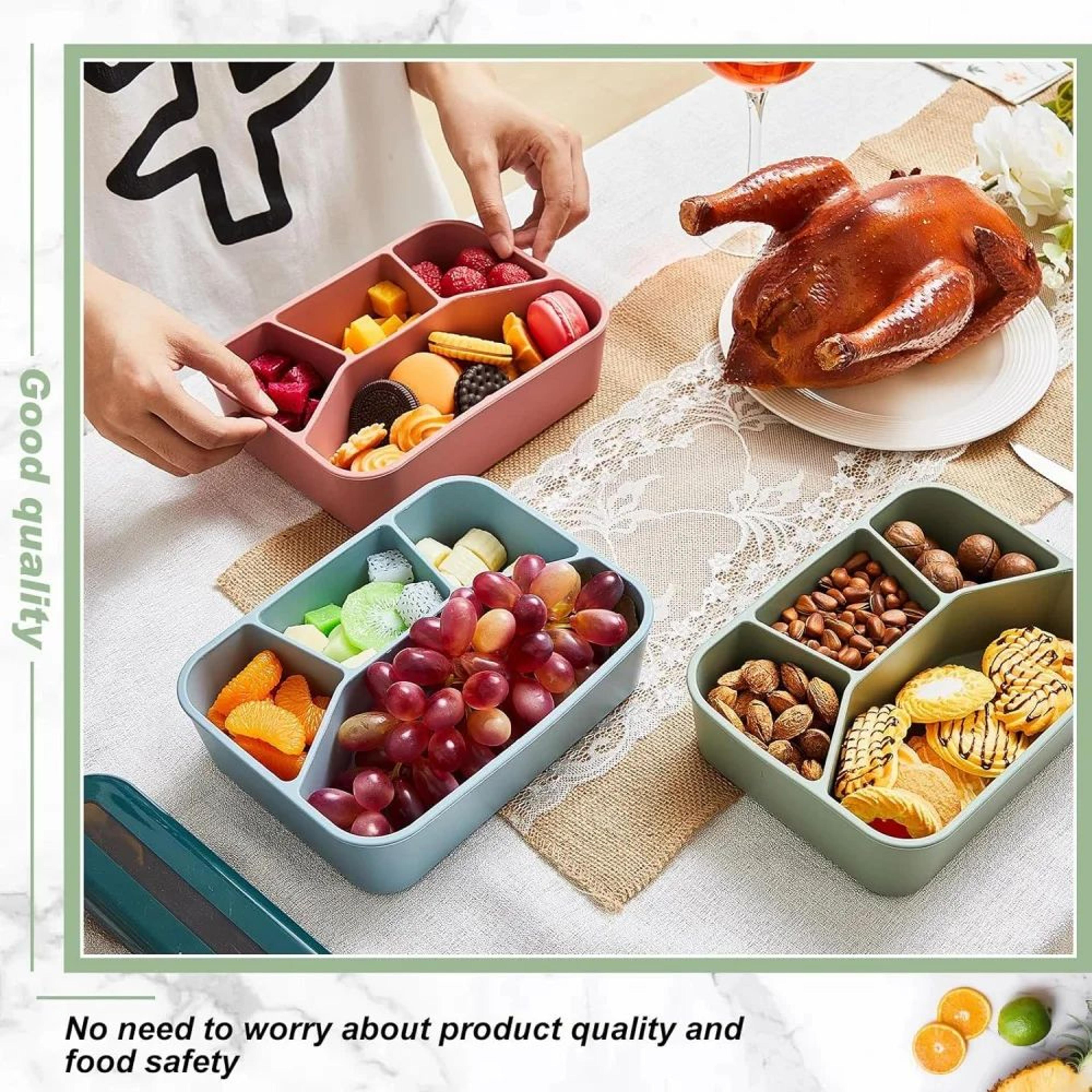 4Pack Silicone Bento Box Set  LeakProof Divided Meal Prep Lunch Containers For Work  Travel 3
