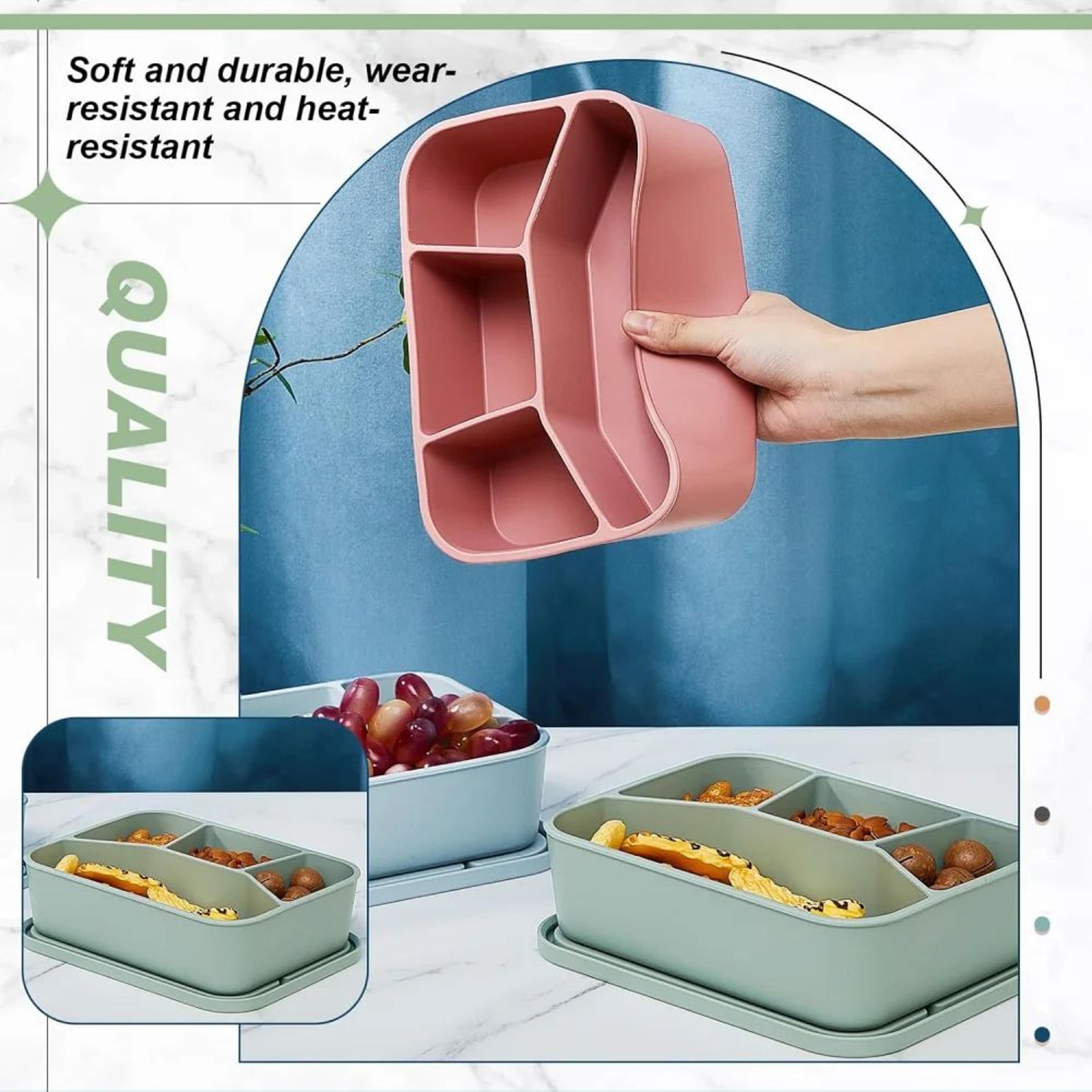 4Pack Silicone Bento Box Set  LeakProof Divided Meal Prep Lunch Containers For Work  Travel 5