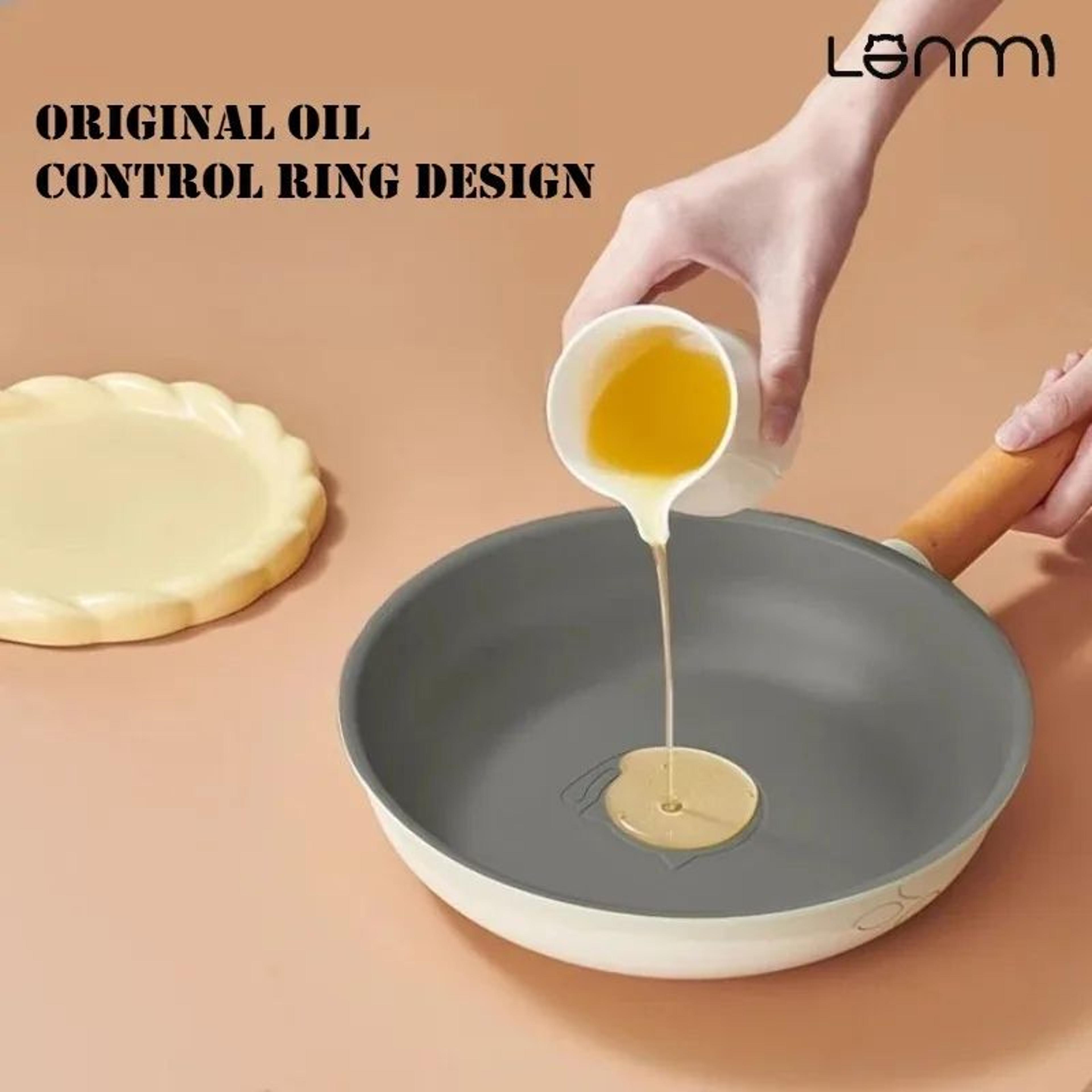LANMI 24cm Ceramic Titanium Nonstick Frying Pan LowSmoke FlatBottom Skillet For Eggs  Steak 4