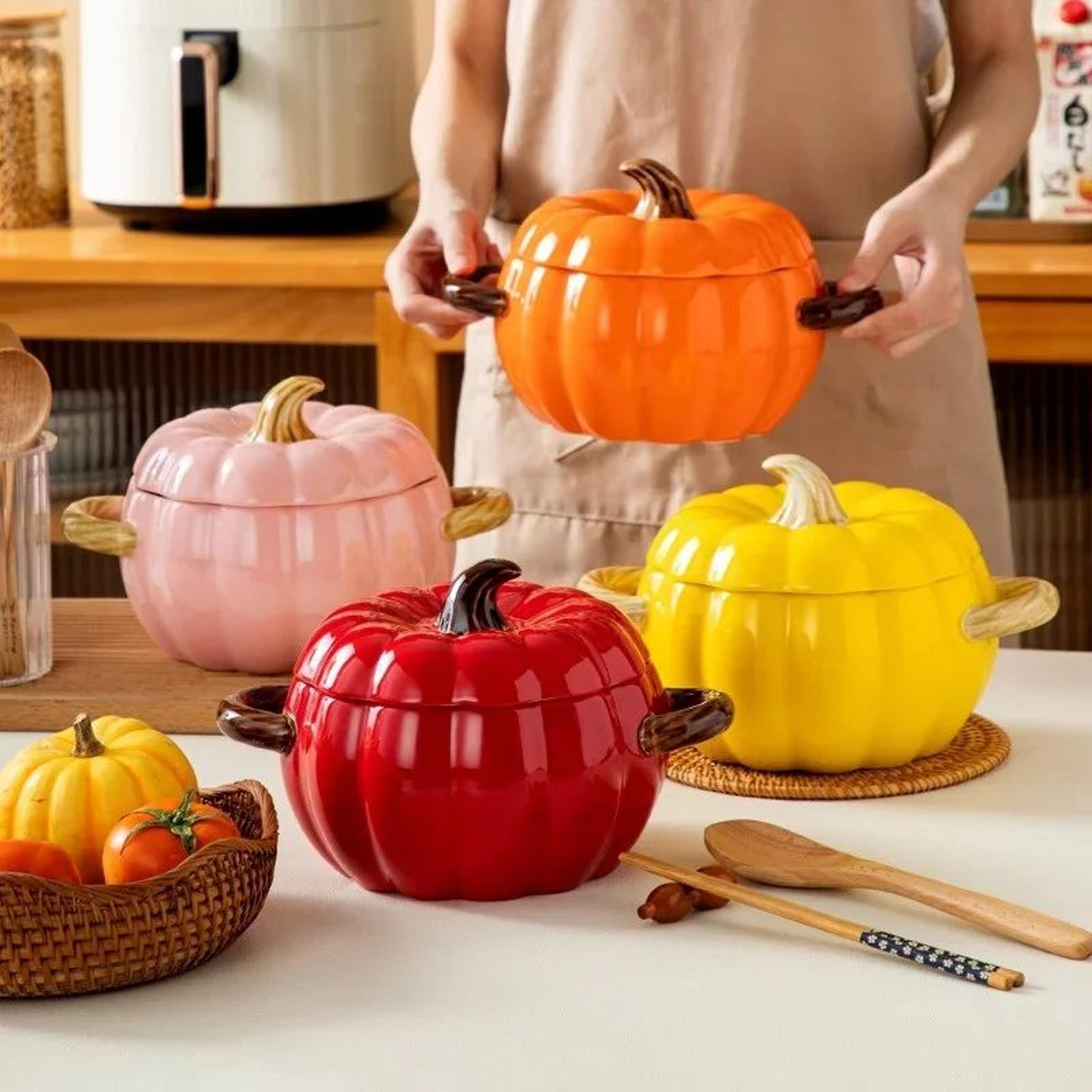 Ceramic Pumpkin Soup Pot With Lid  Creative Halloween Soup  Noodle Bowl 1