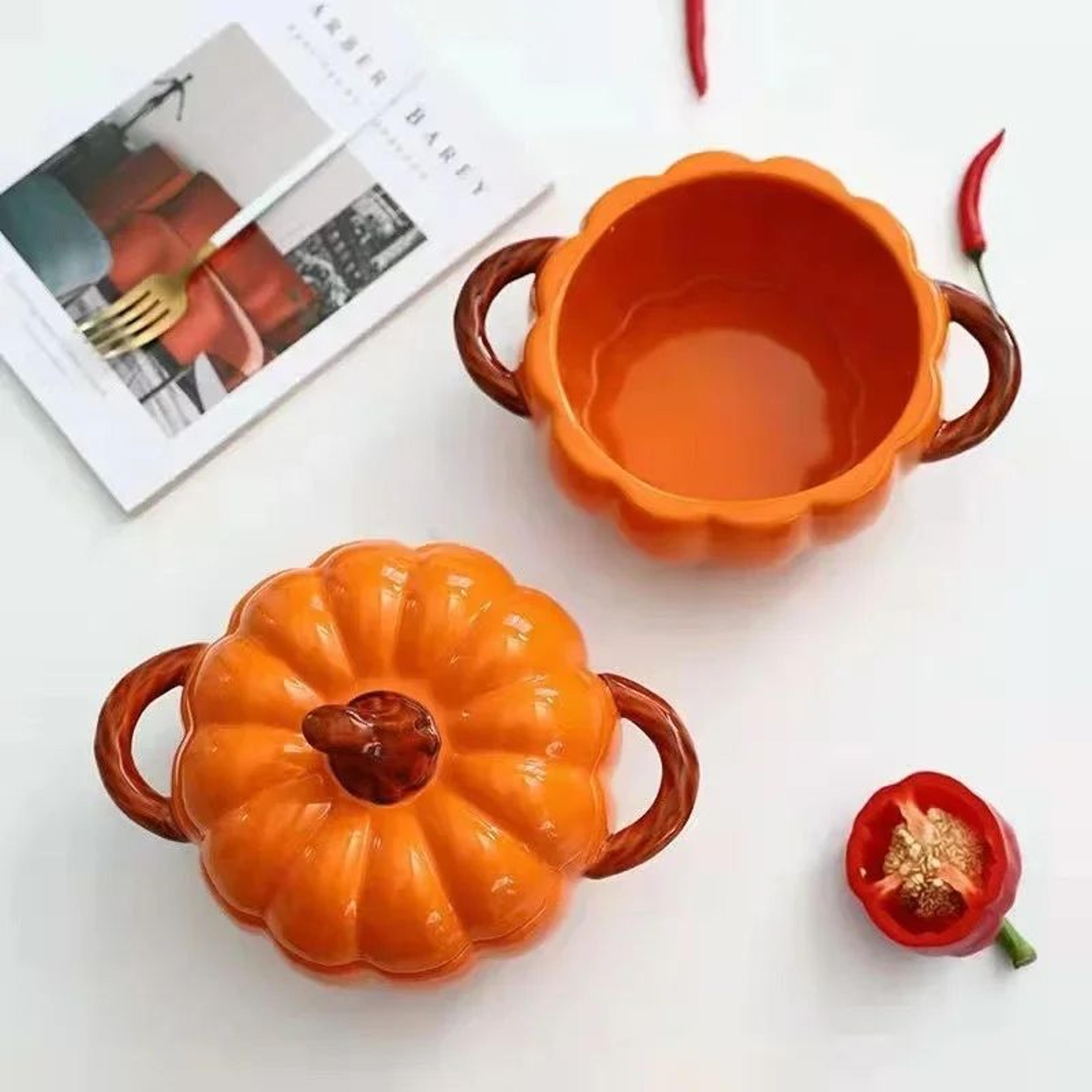 Ceramic Pumpkin Soup Pot With Lid  Creative Halloween Soup  Noodle Bowl 4