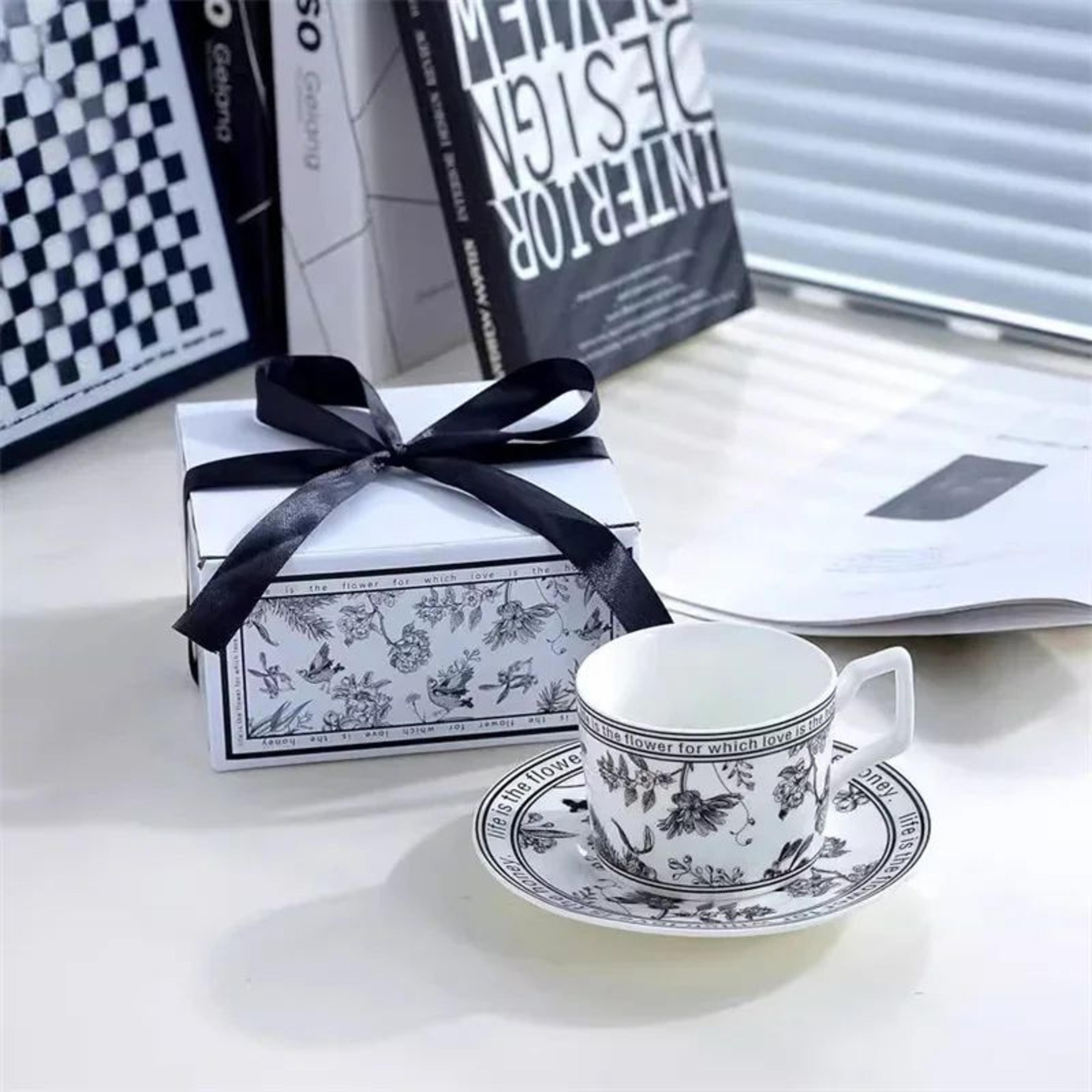 Vintage Floral Bird Ceramic Tea Cup  Saucer Set 200 Ml With Dessert Tray  Elegant Vintage Tea Cup S 2