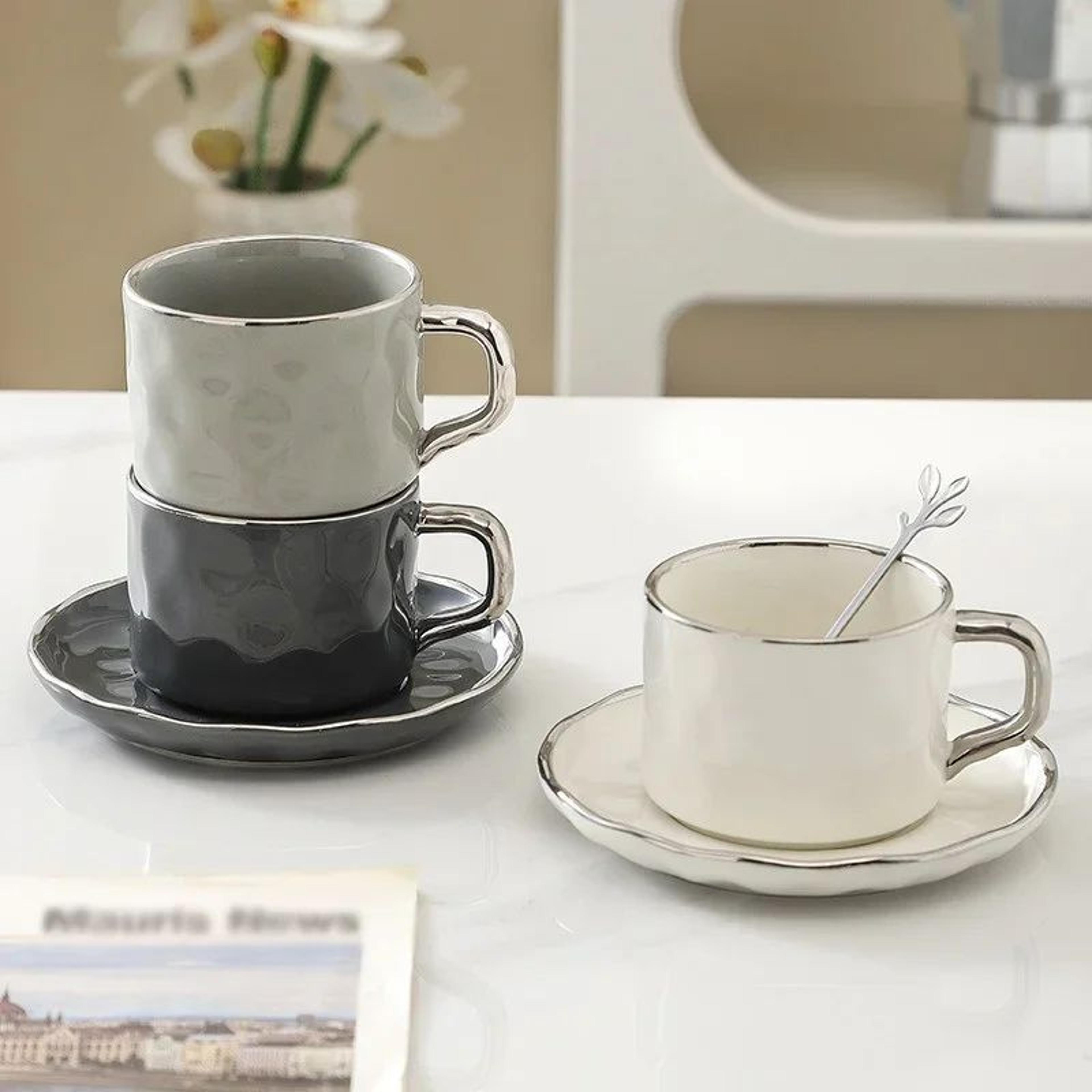 European Style Ceramic Coffee Cup  Saucer Set 230ml With Spoon  Elegant Solid Color Tea  Milk Mug 4