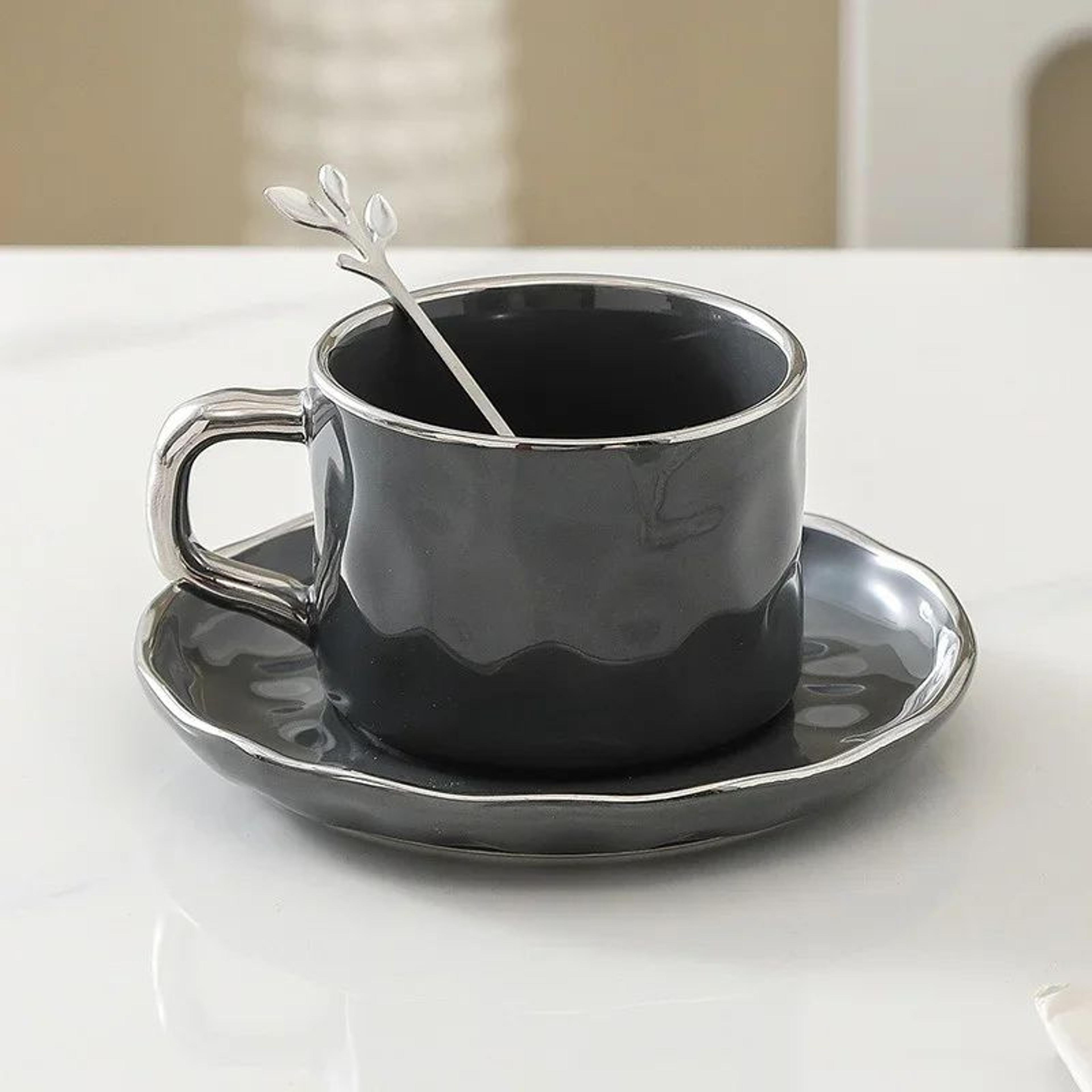 European Style Ceramic Coffee Cup  Saucer Set 230ml With Spoon  Elegant Solid Color Tea  Milk Mug 8