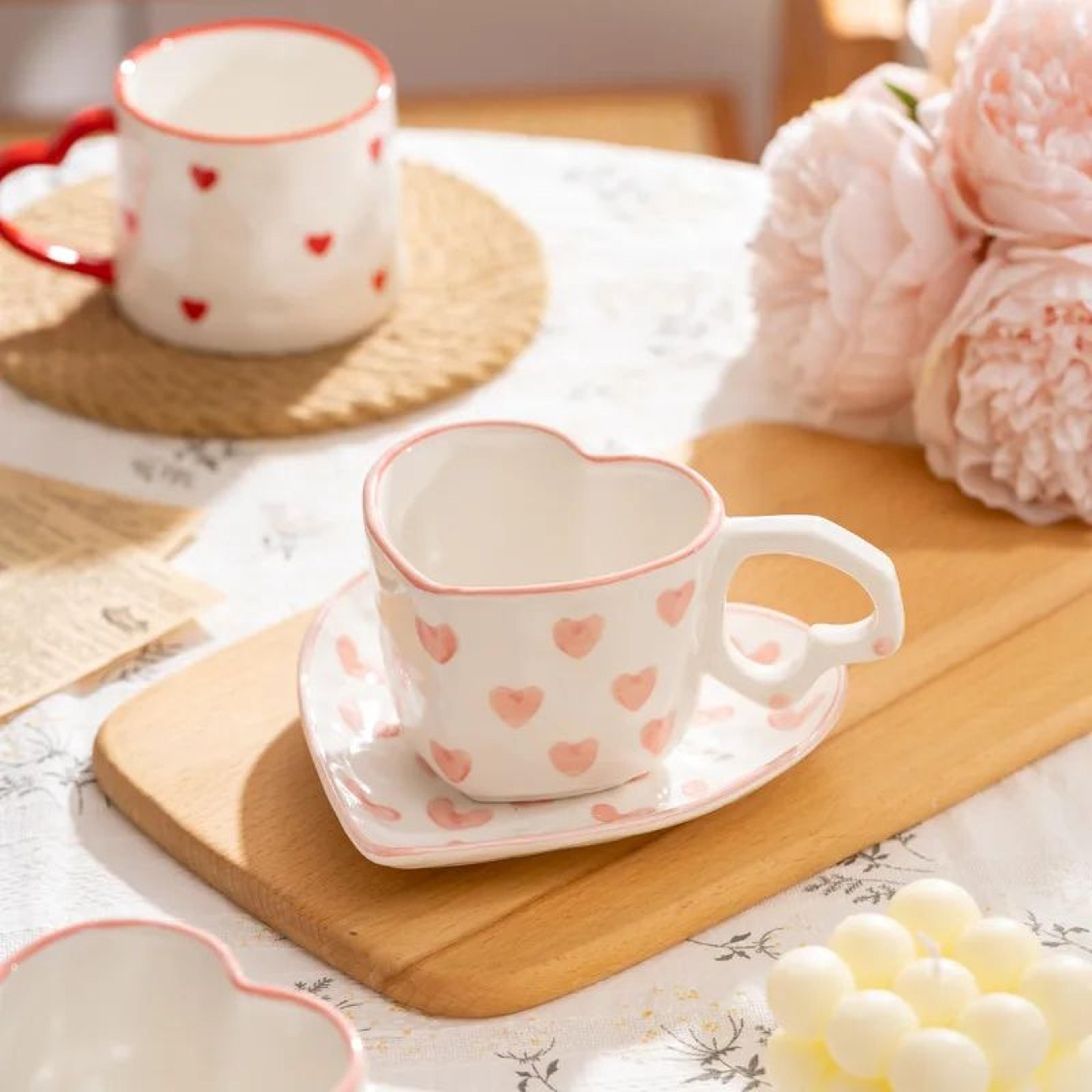 HandPainted Ceramic Heart Handle Mug 201300ml  Romantic Love Coffee  Tea Cup 2