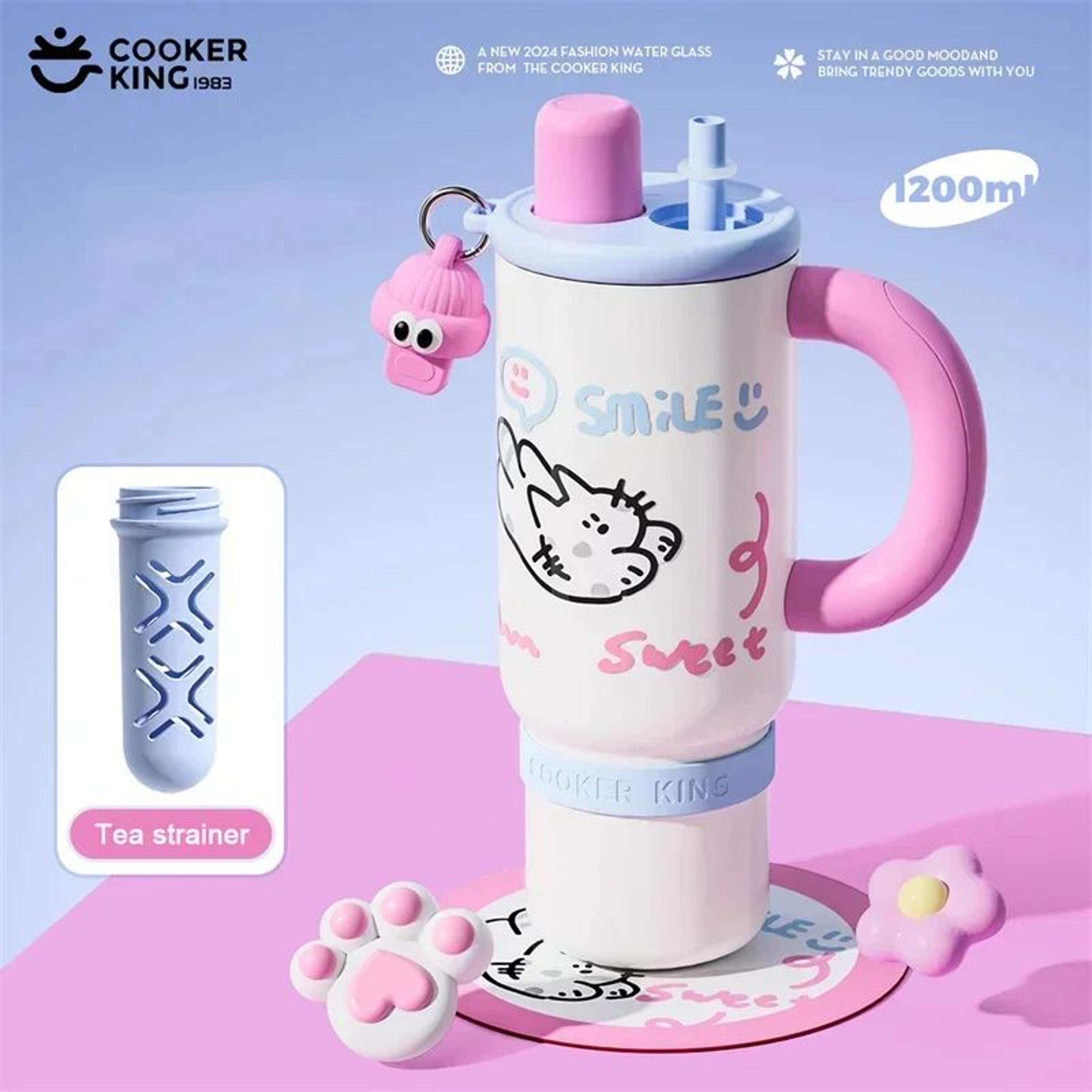 Cooker King Cute Insulated Travel Mug With Straw  Stainless Steel Thermos Cup 12L 3