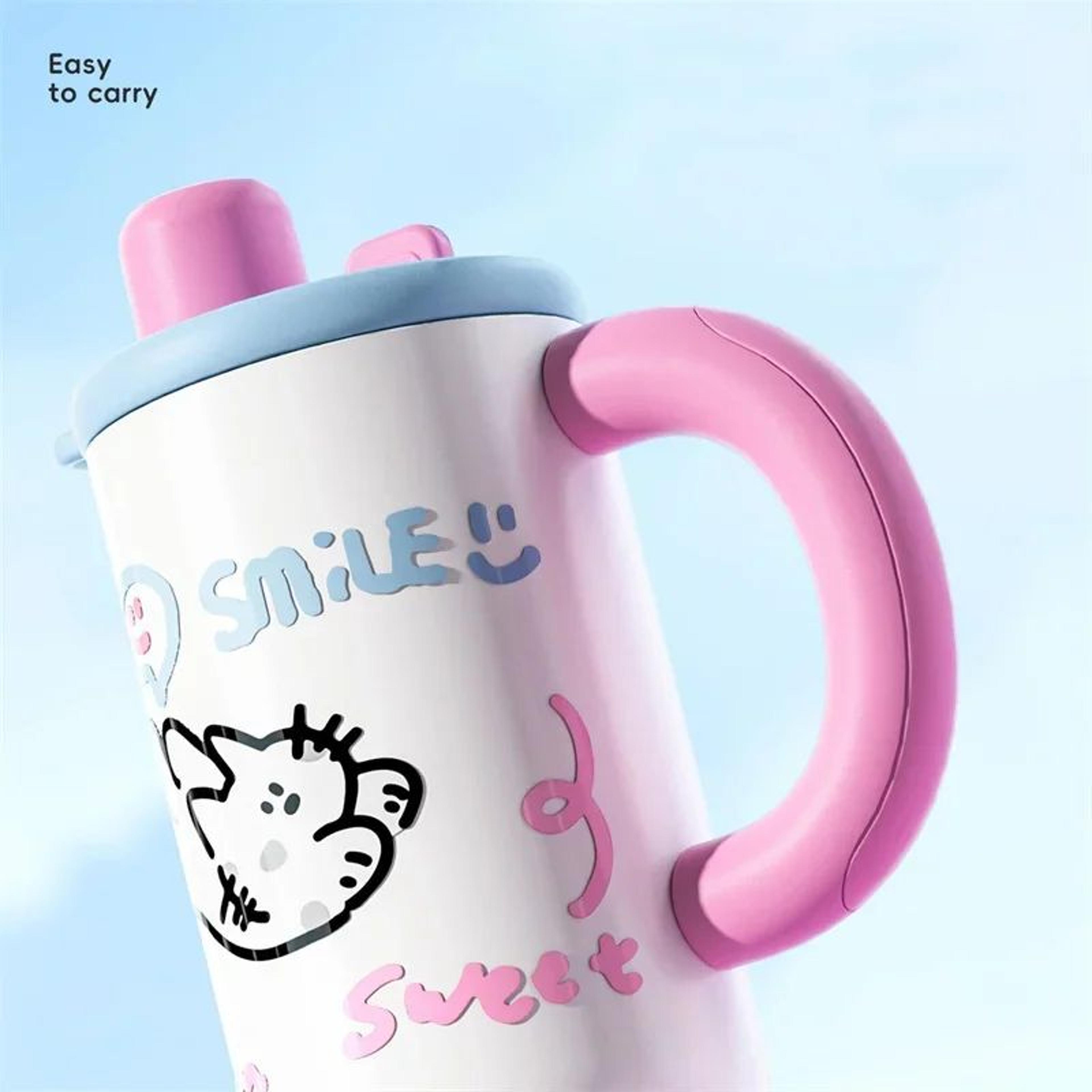 Cooker King Cute Insulated Travel Mug With Straw  Stainless Steel Thermos Cup 12L 4
