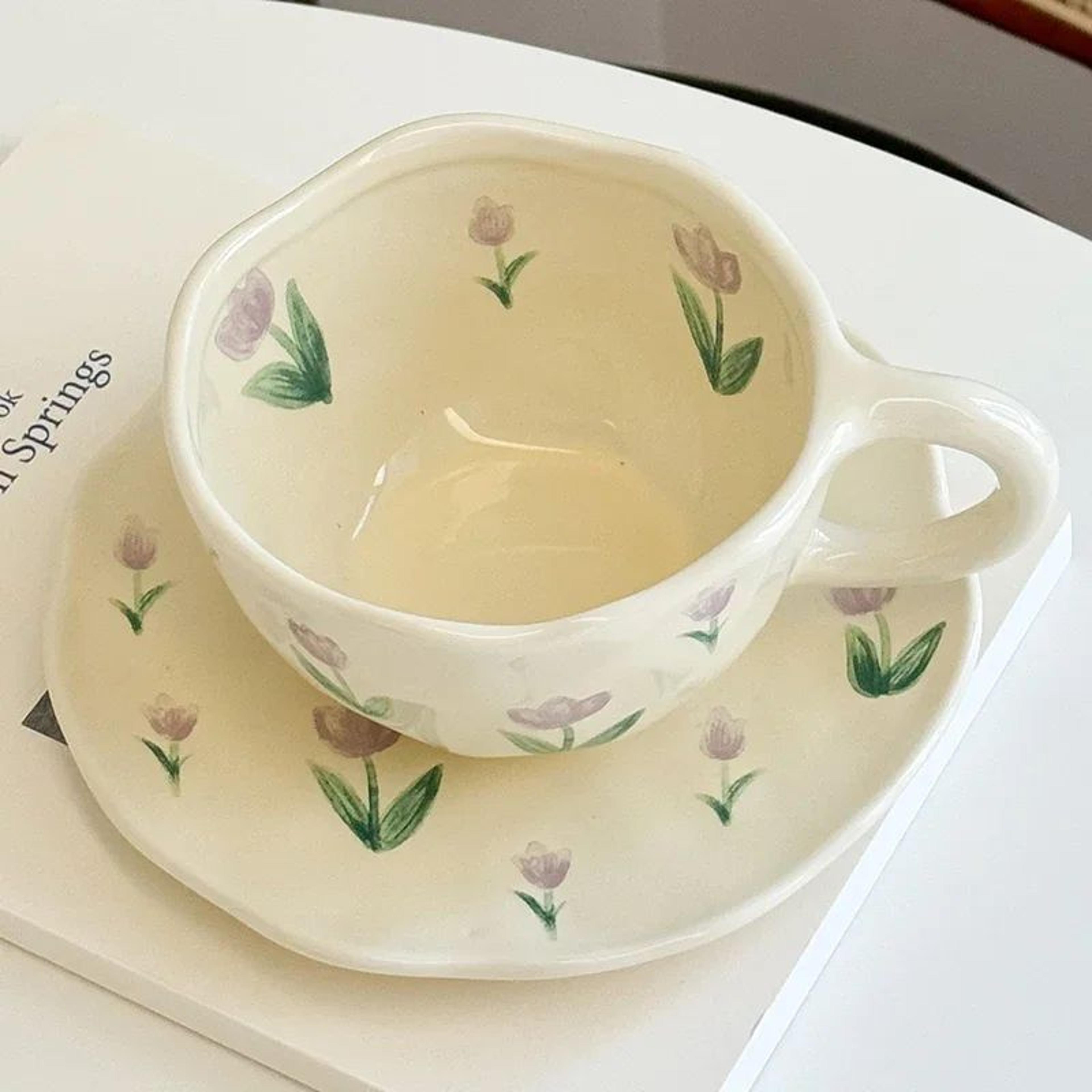 HandPainted Ceramic Coffee Cup With Saucer Set Cute Tea Cup For Cozy Breakfasts 8