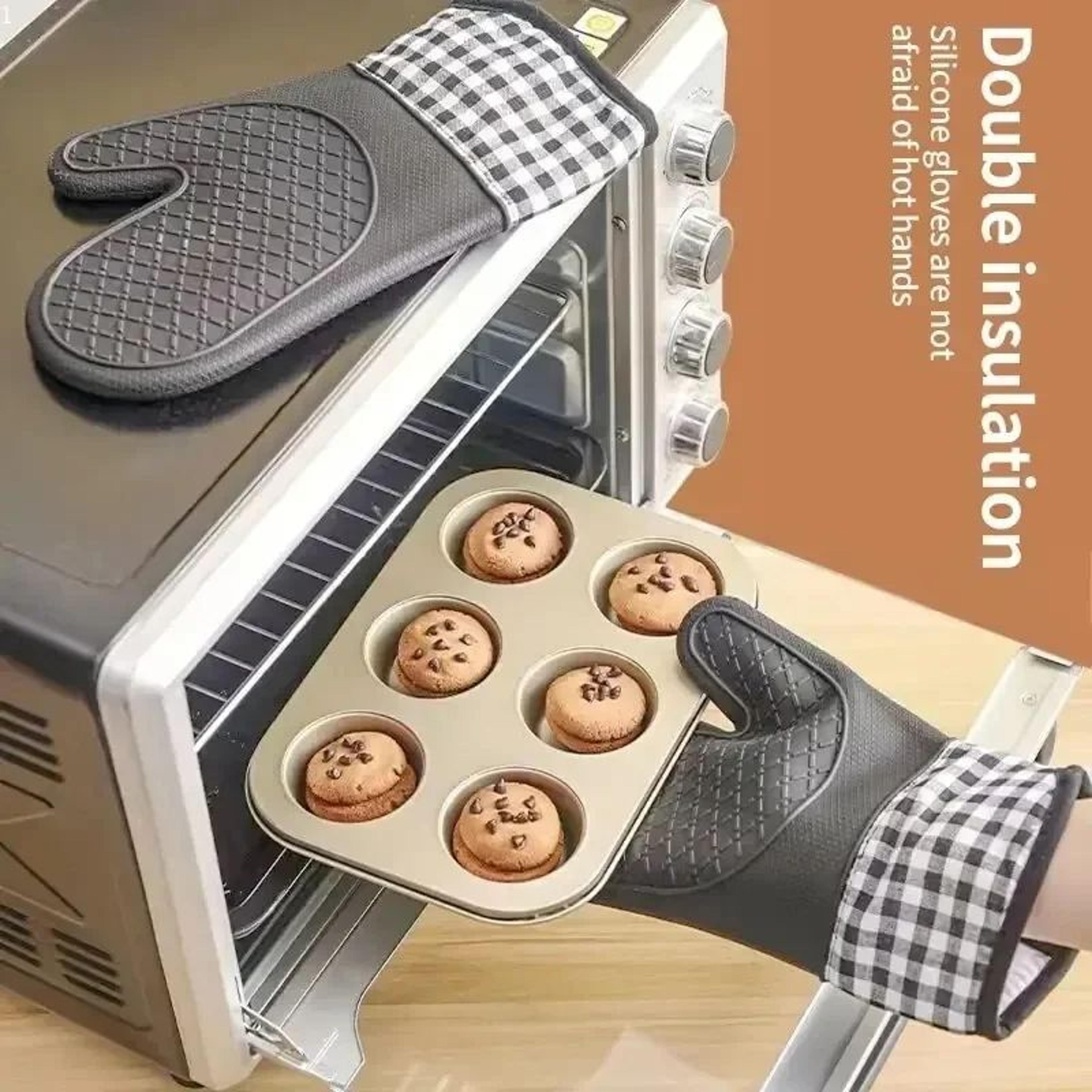 Silicone Insulated Oven Gloves  Heat Resistant NonSlip Grip Thick AntiScald Protection 2