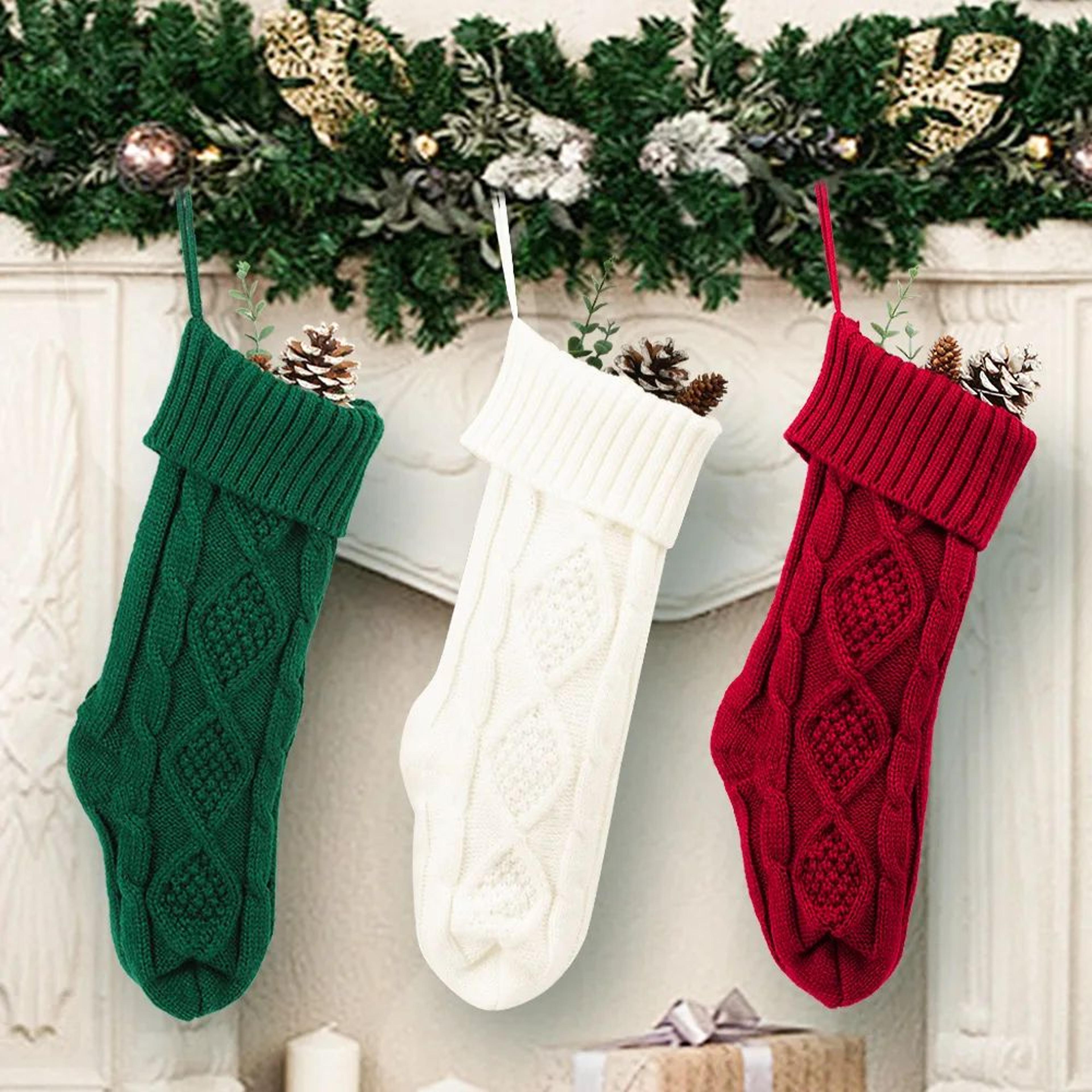 Cozy Large Knitted Christmas Stocking Gift Bag For Fireplace  Holiday Decor 1